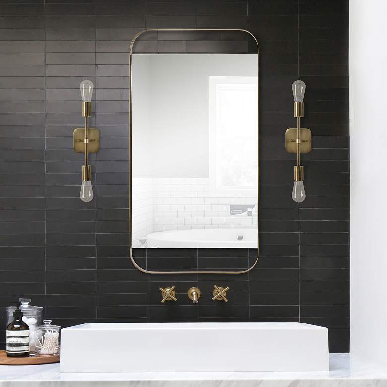 Image 1 Renwil Florin Antique Brass 20" x 38" Rectangular Wall Mirror