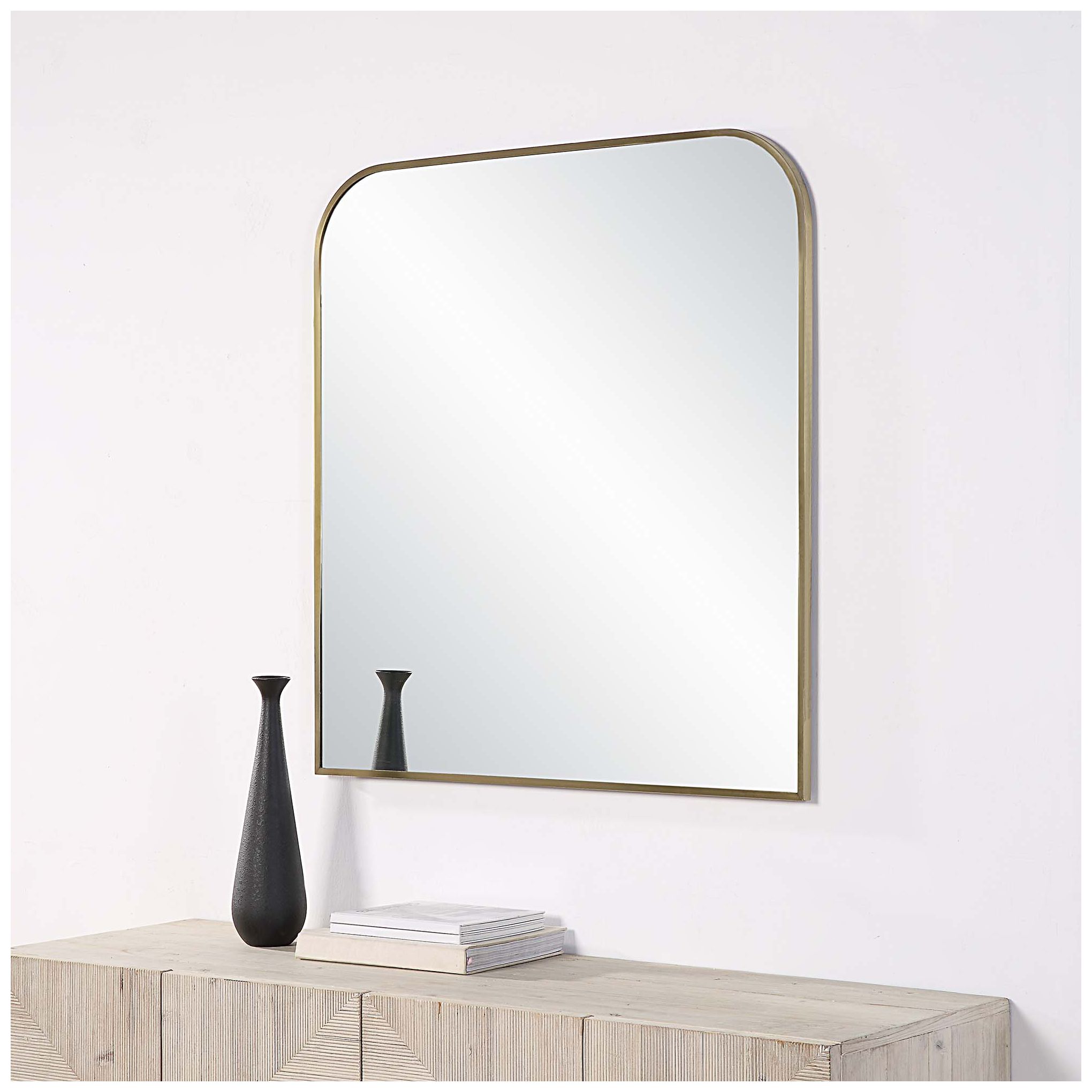 Image 2 Renwil Joan 38 x 40 Rounded Corner Iron Antique Brass Wall Mirror more views