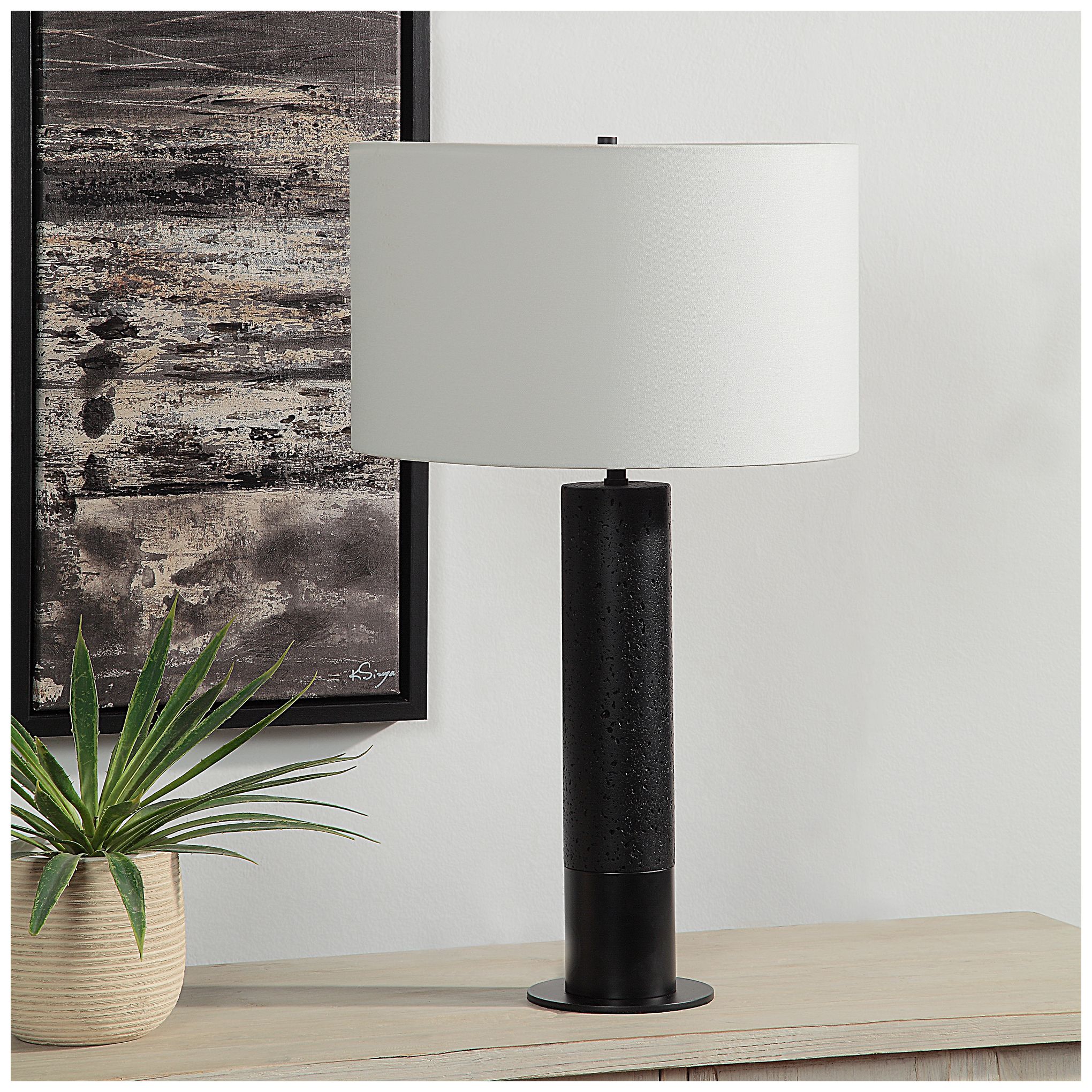 Image 4 Renwil Kampen 27 3/4" High Matte Black Travertine Marble Table Lamp more views