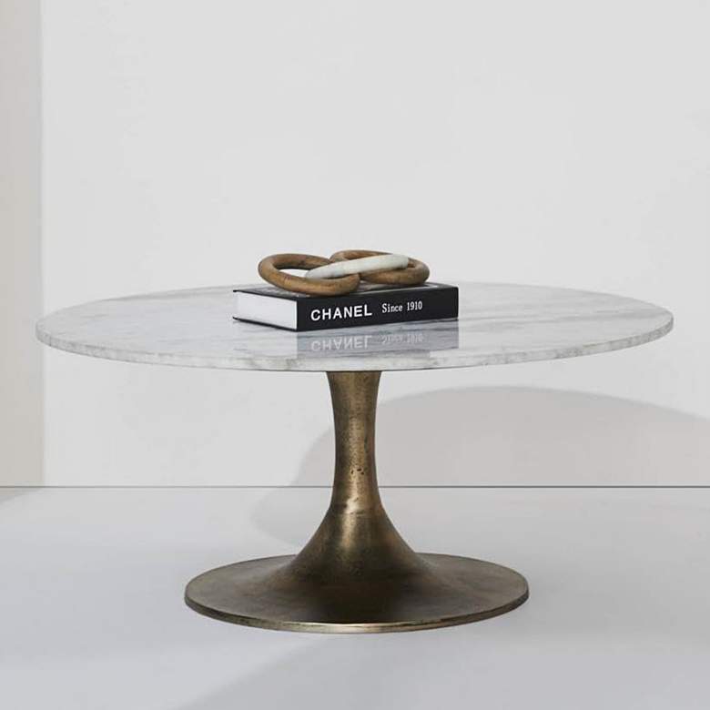 Image 1 Renwil Lovisa 35" Wide Antique Brass Round Coffee Table