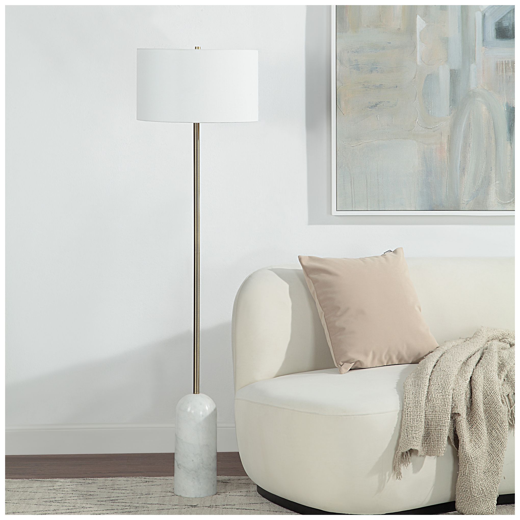 Renwil Lozica Marble Natural White Brushed Brass Floor Lamp