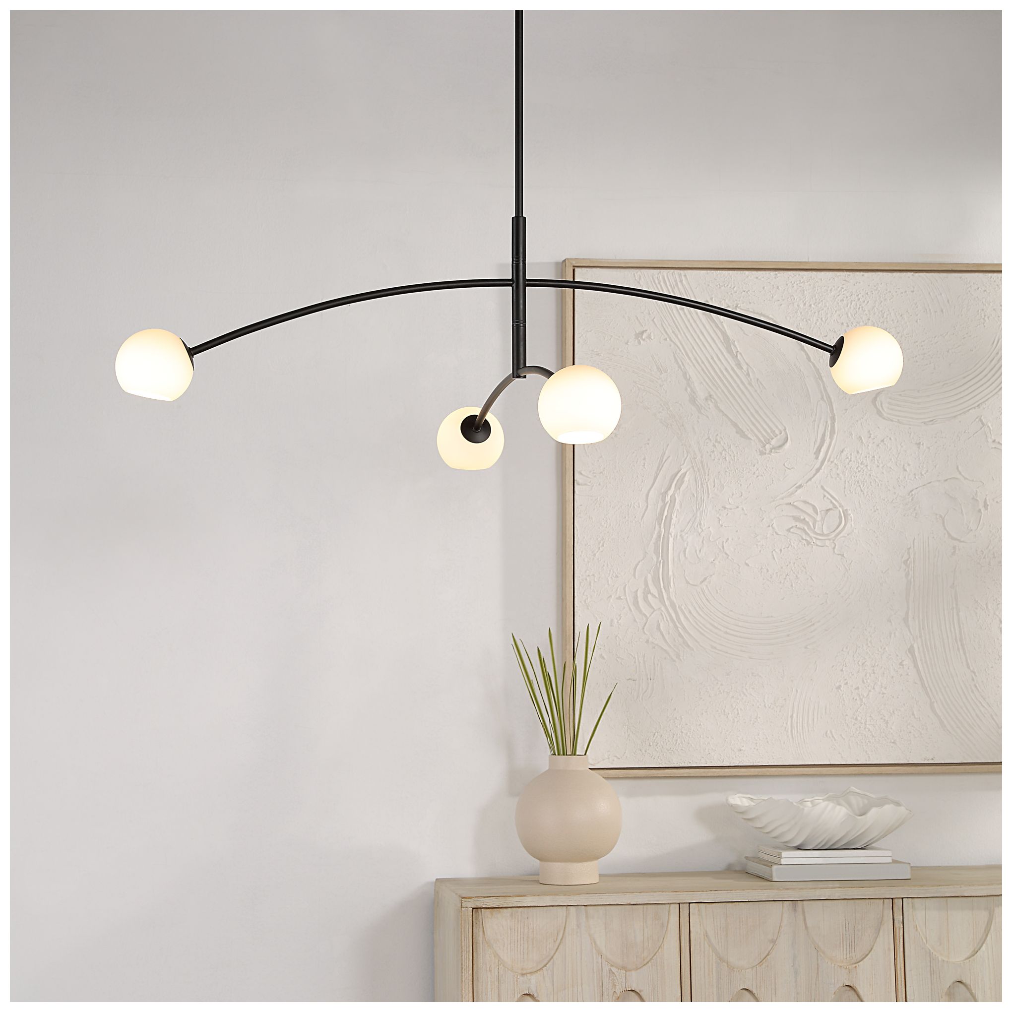 Renwil Nube Matte Black Etched White Glass Ceiling Fixture
