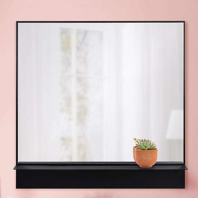 Image 1 Renwil Otavi Matte Black Iron 35" Square Shelf Wall Mirror