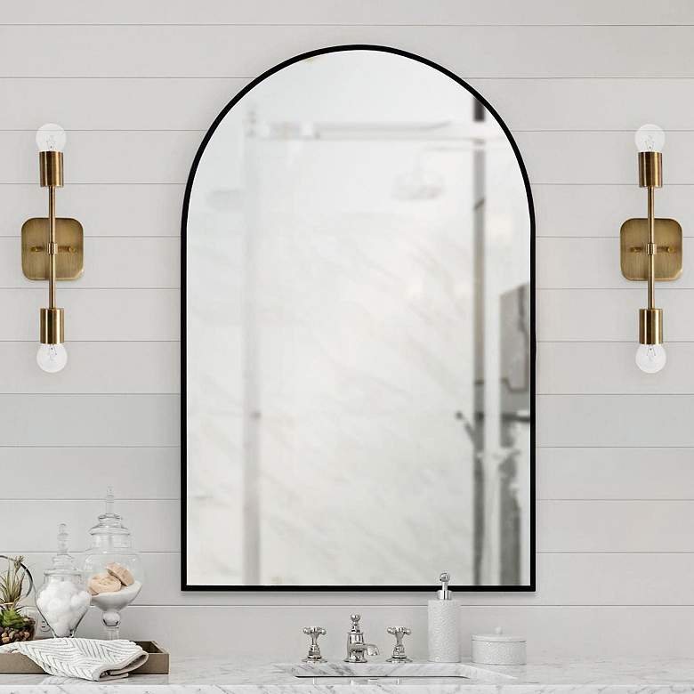 Image 1 Renwil Waren 24 x 36 Iron Matte Black Arch Top Wall Mirror