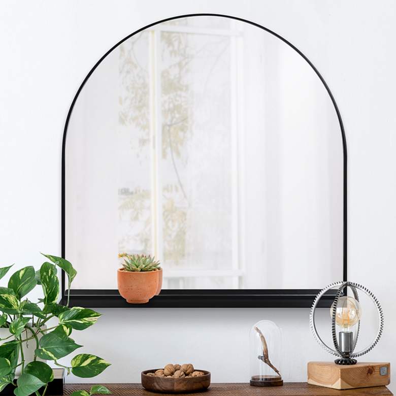 Image 1 Renwil Wearstley Black Iron 35" x 35" Arch Shelf Wall Mirror