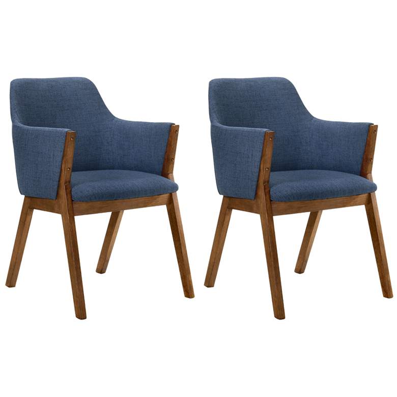 Image 1 Renzo Set of 2 Dining Side Chairs in Blue Fabric and Walnut Wood