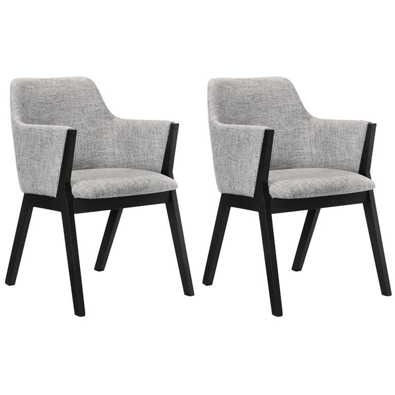 Image 1 Renzo Set of 2 Dining Side Chairs in Light Gray Fabric and Black Wood