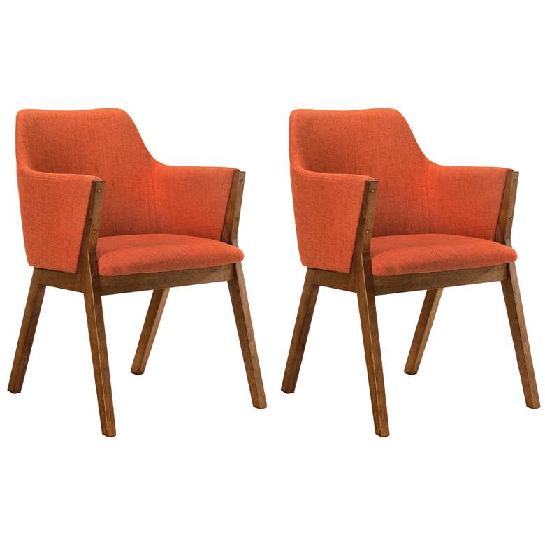 Image 1 Renzo Set of 2 Dining Side Chairs in Orange Fabric and Walnut Wood