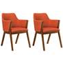 Renzo Set of 2 Dining Side Chairs in Orange Fabric and Walnut Wood