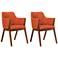 Renzo Set of 2 Dining Side Chairs in Orange Fabric and Walnut Wood