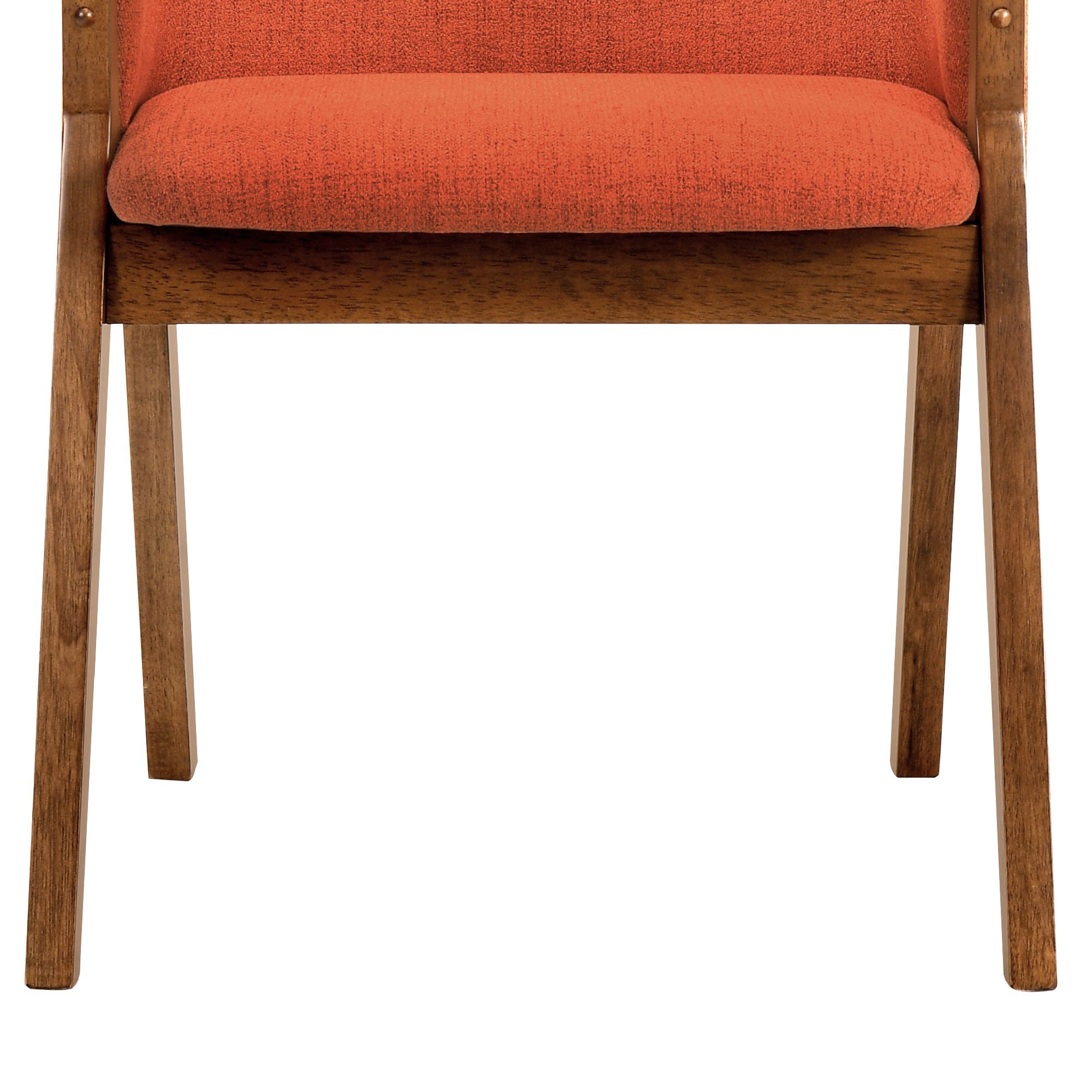Renzo Set of 2 Dining Side Chairs in Orange Fabric and Walnut Wood