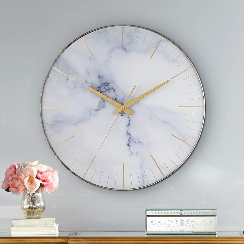 Image 1 Reo Light Gray 17 3/4 inch Round Marble Wall Clock