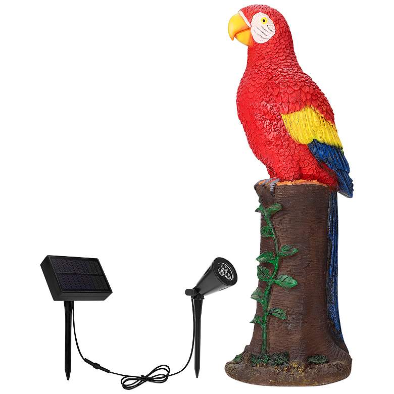 Image 1 Repeat 20 inchH Red Brown Outdoor Parrot Statue with Spotlight