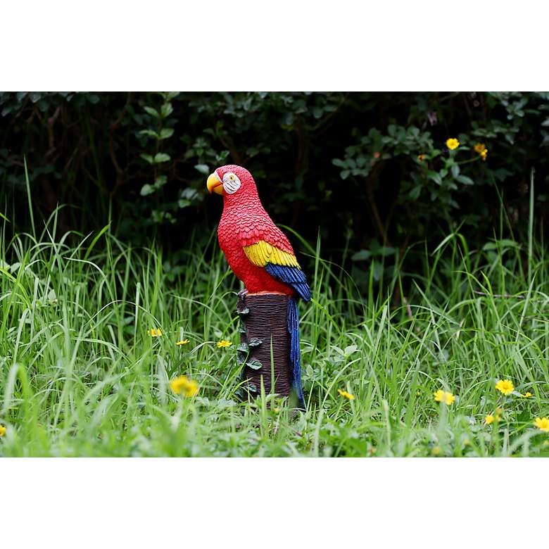 Image 2 Repeat 20 inchH Red Brown Outdoor Parrot Statue with Spotlight more views