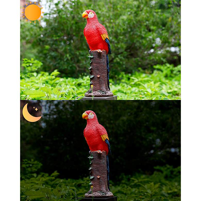 Image 6 Repeat 20"H Red Brown Outdoor Parrot Statue with Spotlight more views