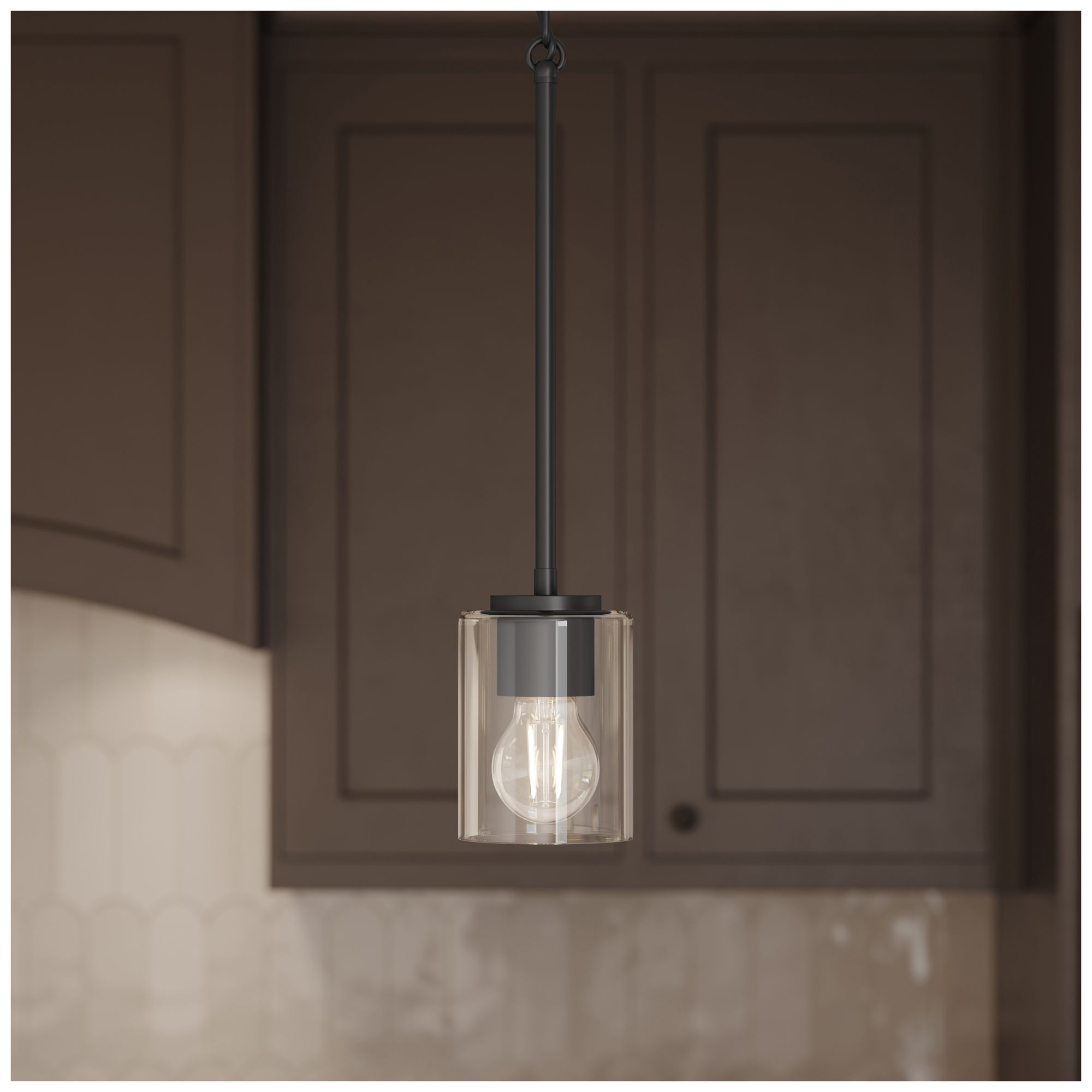 Replay Collection 1-Light Black Mini-Pendant with Clear Glass Shade