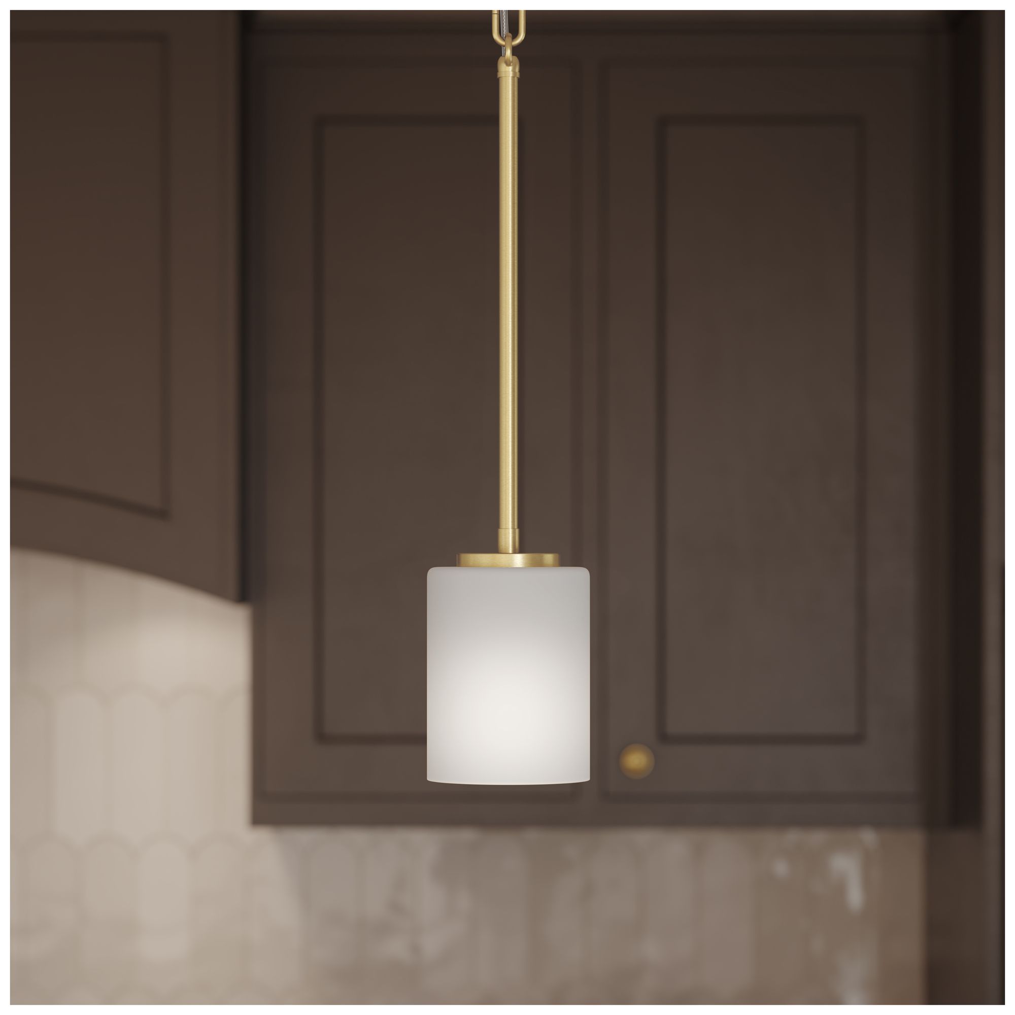 Image 2 Replay Collection 1-Light Brushed Gold Mini-Pendant with Etched Glass Shade more views