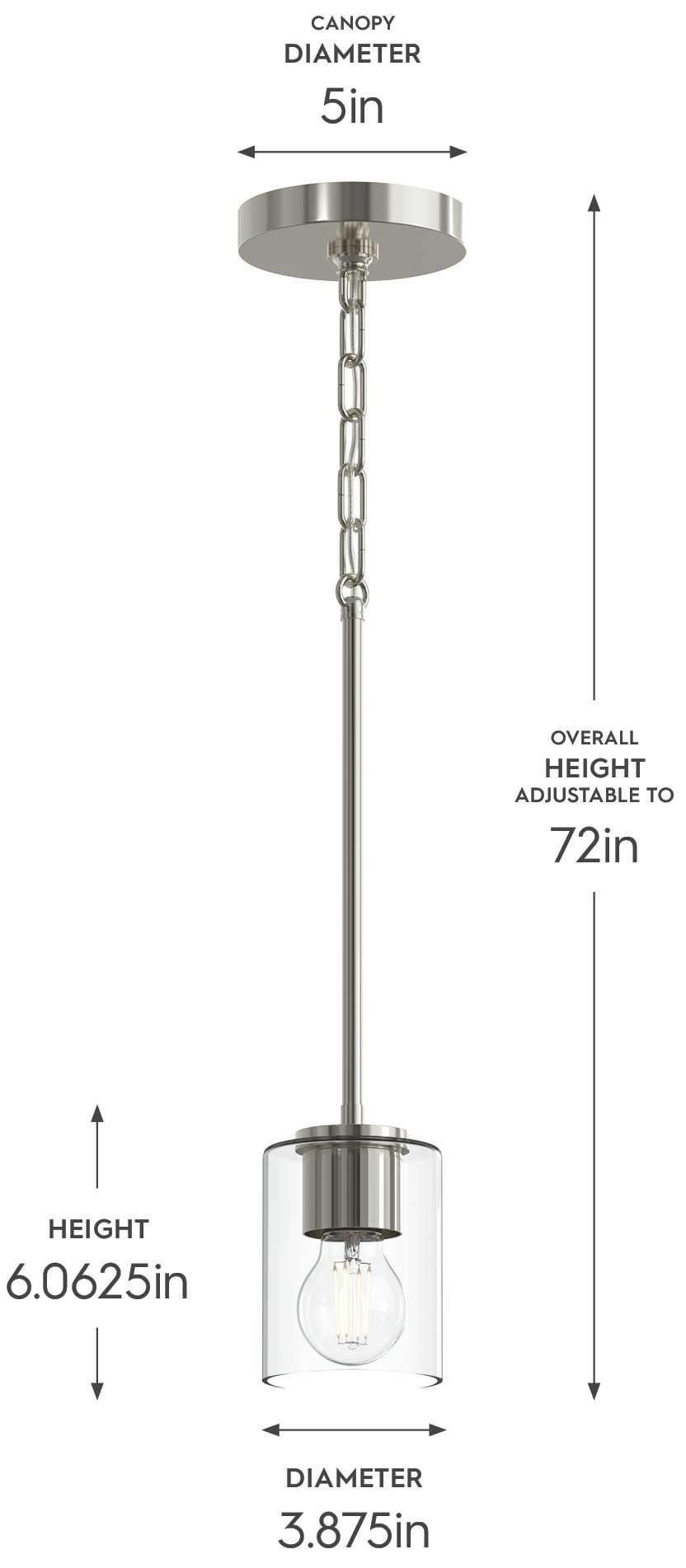 Image 5 Replay Collection 1-Light Polished Nickel Mini-Pendant w/Clear Glass Shade more views