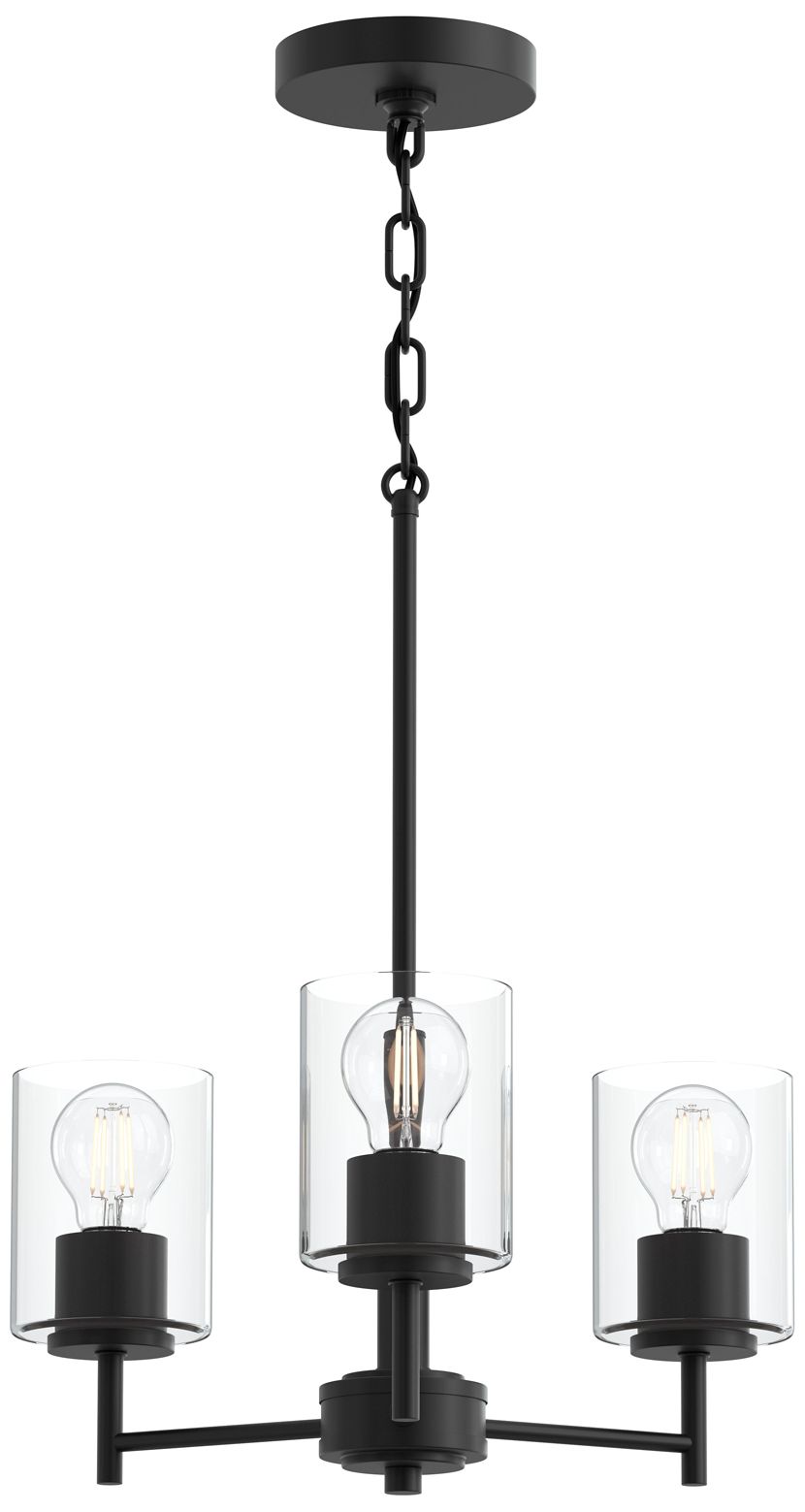 Replay Collection 3-Light Black Chandelier with Clear Glass Shades
