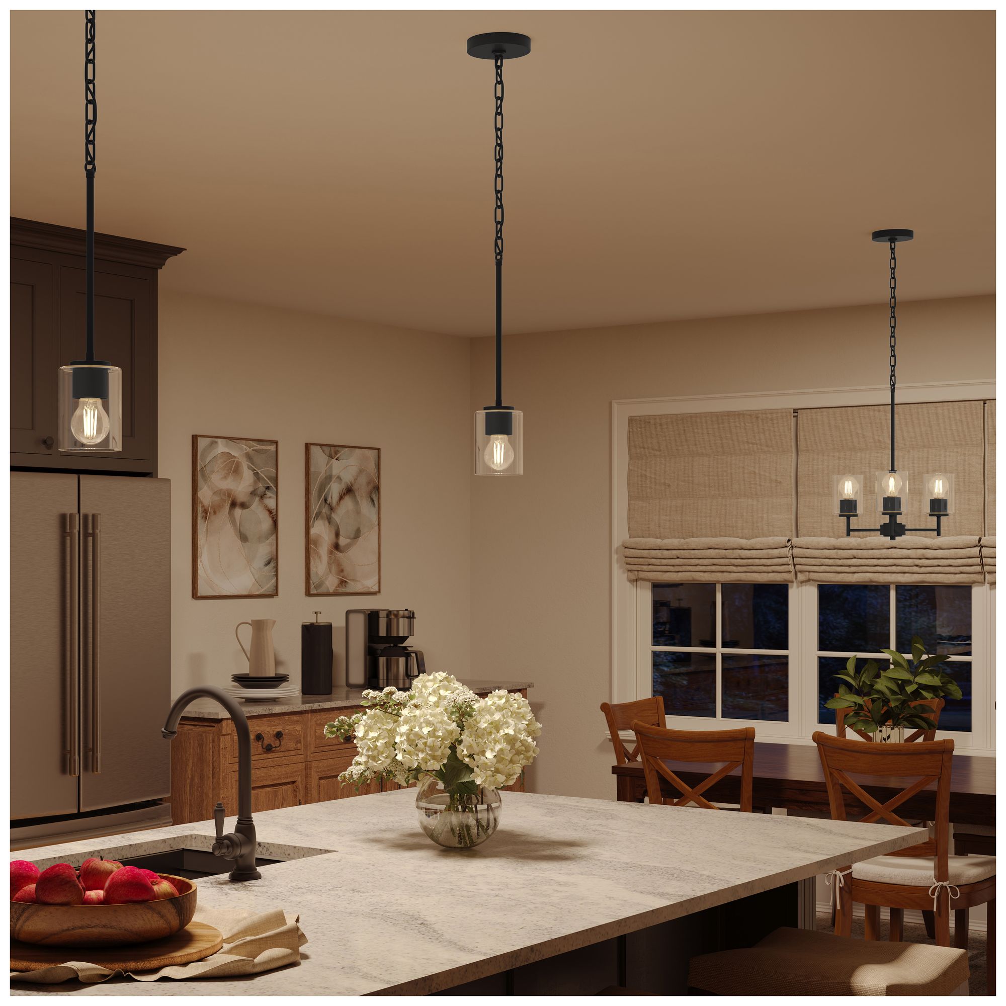 Image 4 Replay Collection 3-Light Black Chandelier with Clear Glass Shades more views