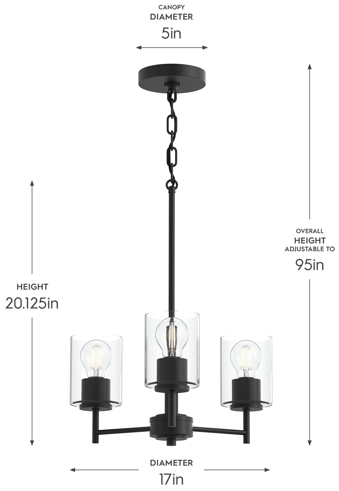 Image 5 Replay Collection 3-Light Black Chandelier with Clear Glass Shades more views