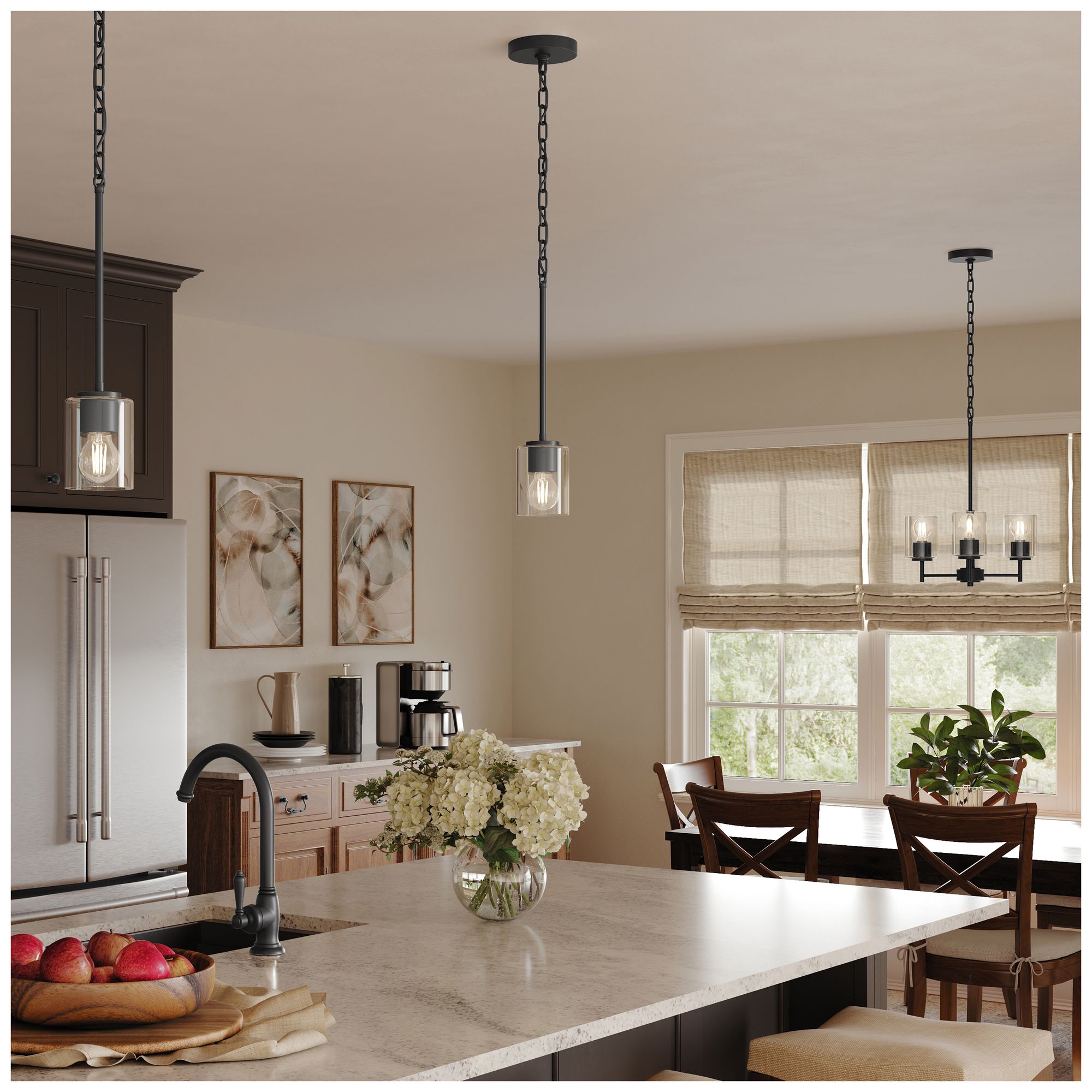 Replay Collection 3-Light Black Chandelier with Clear Glass Shades