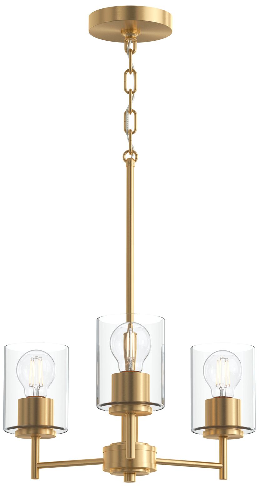 Replay Collection 3-Light Brushed Gold Chandelier with Clear Glass Shades