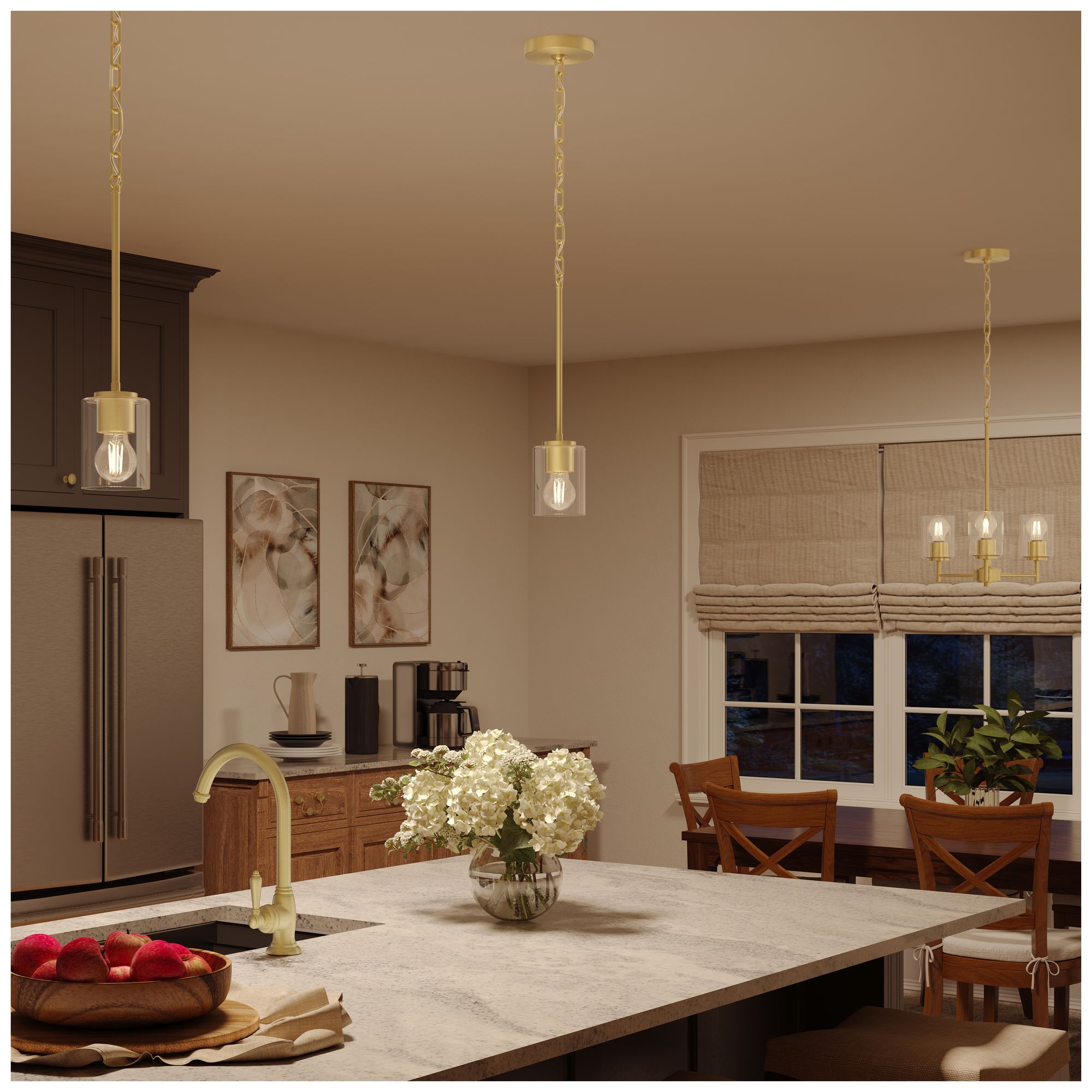Image 3 Replay Collection 3-Light Brushed Gold Chandelier with Clear Glass Shades more views