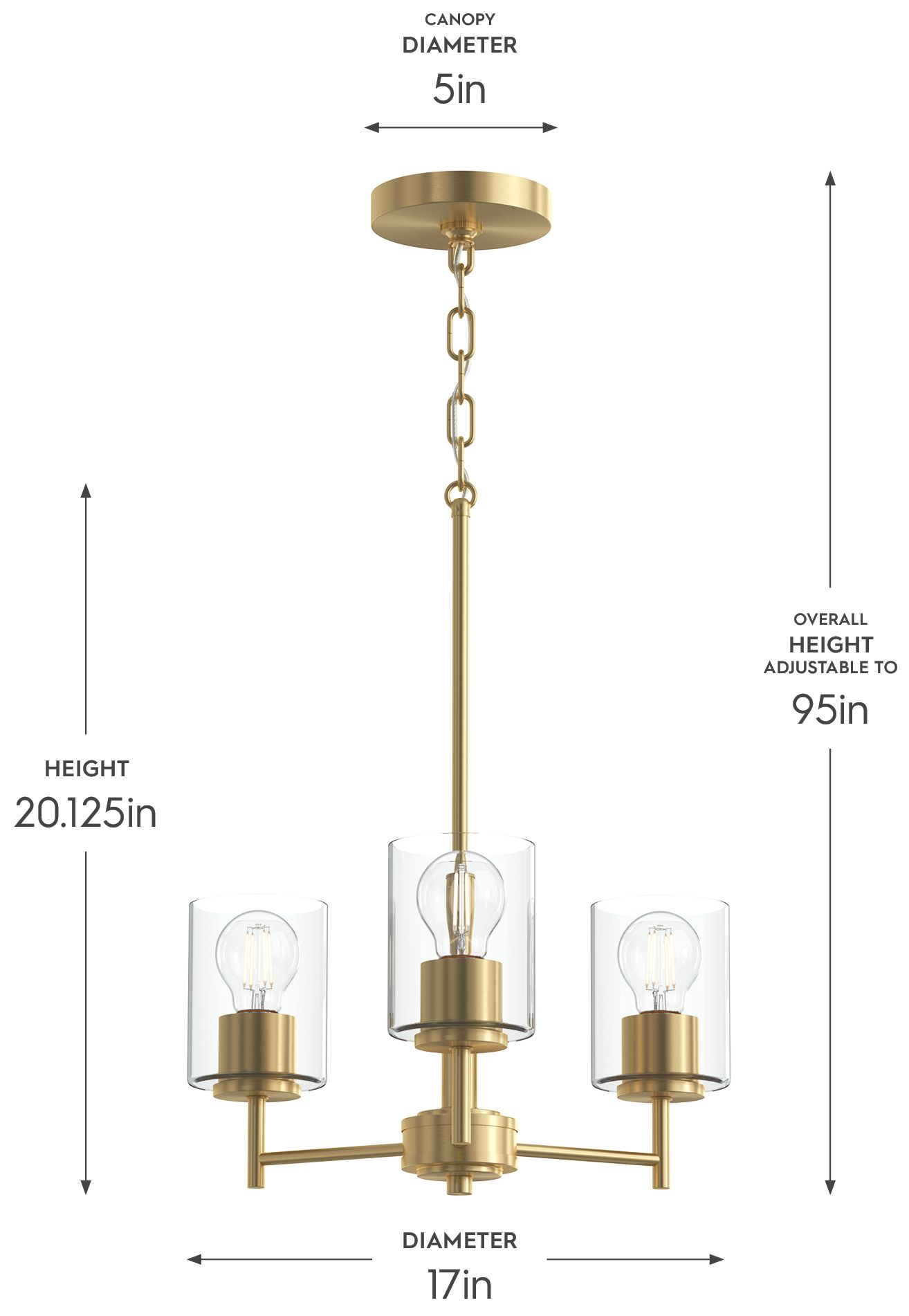 Image 4 Replay Collection 3-Light Brushed Gold Chandelier with Clear Glass Shades more views