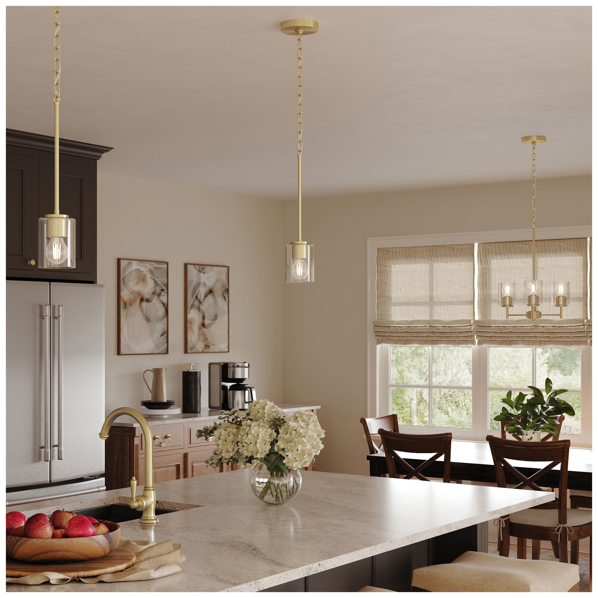 Image 7 Replay Collection 3-Light Brushed Gold Chandelier with Clear Glass Shades more views