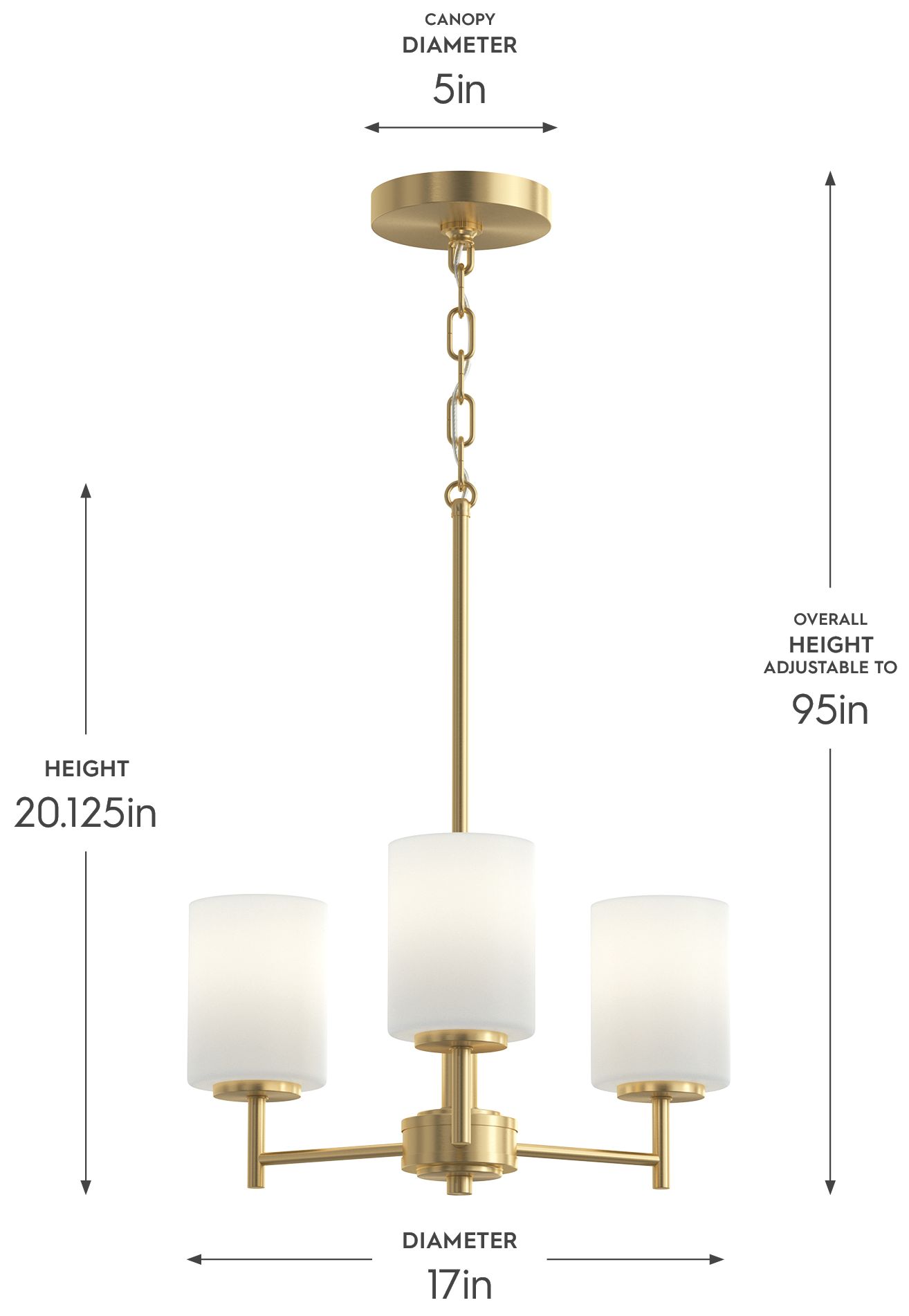 Image 5 Replay Collection 3-Light Brushed Gold Chandelier with Etched Glass Shades more views