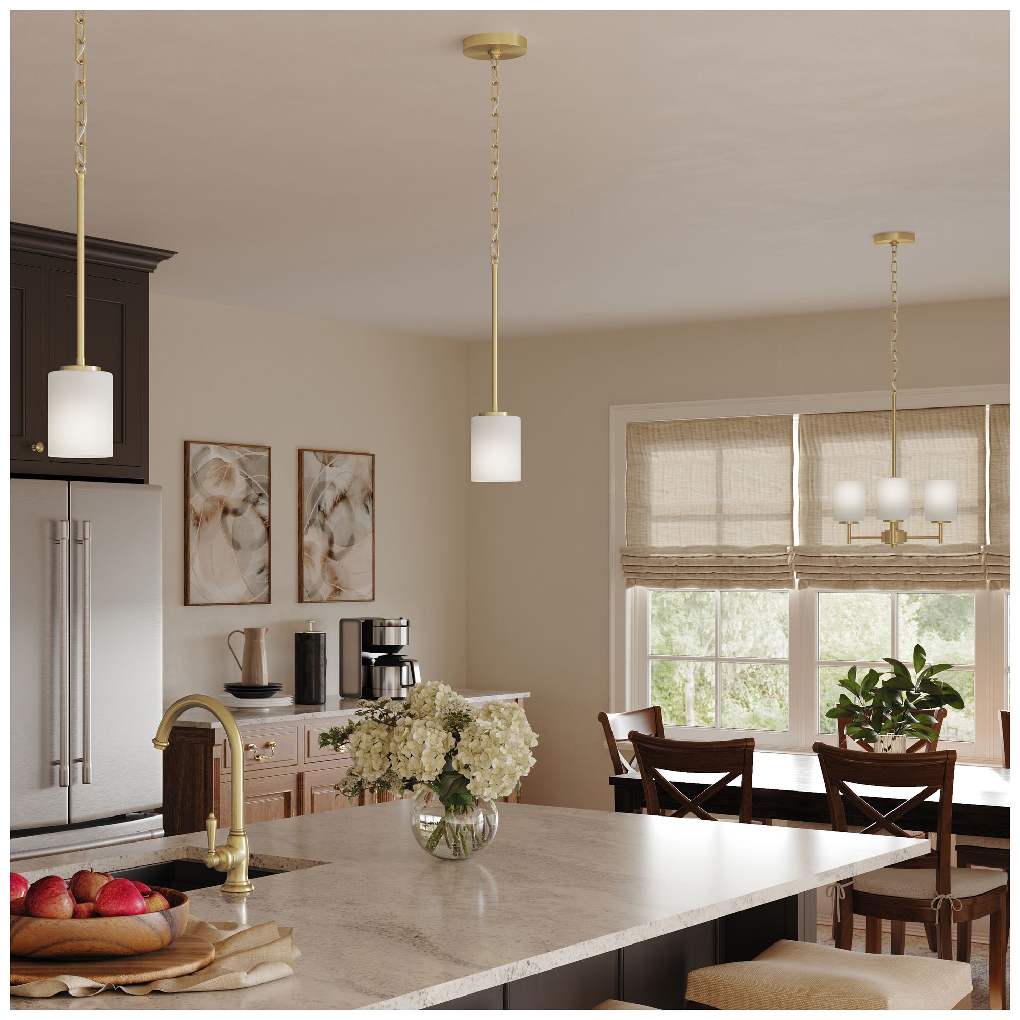 Replay Collection 3-Light Brushed Gold Chandelier with Etched Glass Shades