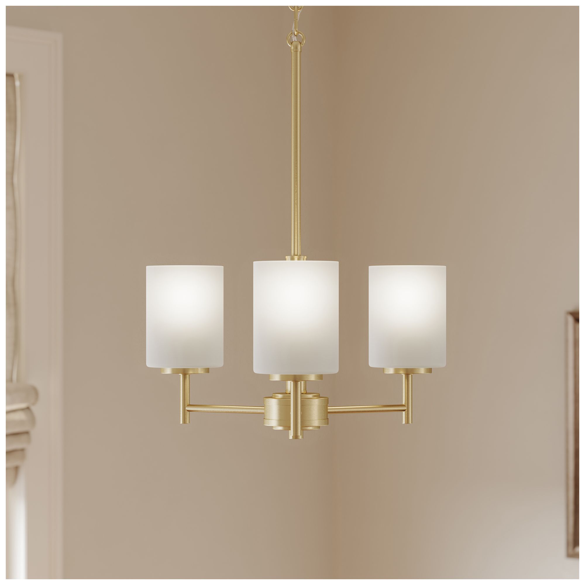 Replay Collection 3-Light Brushed Gold Chandelier with Etched Glass Shades