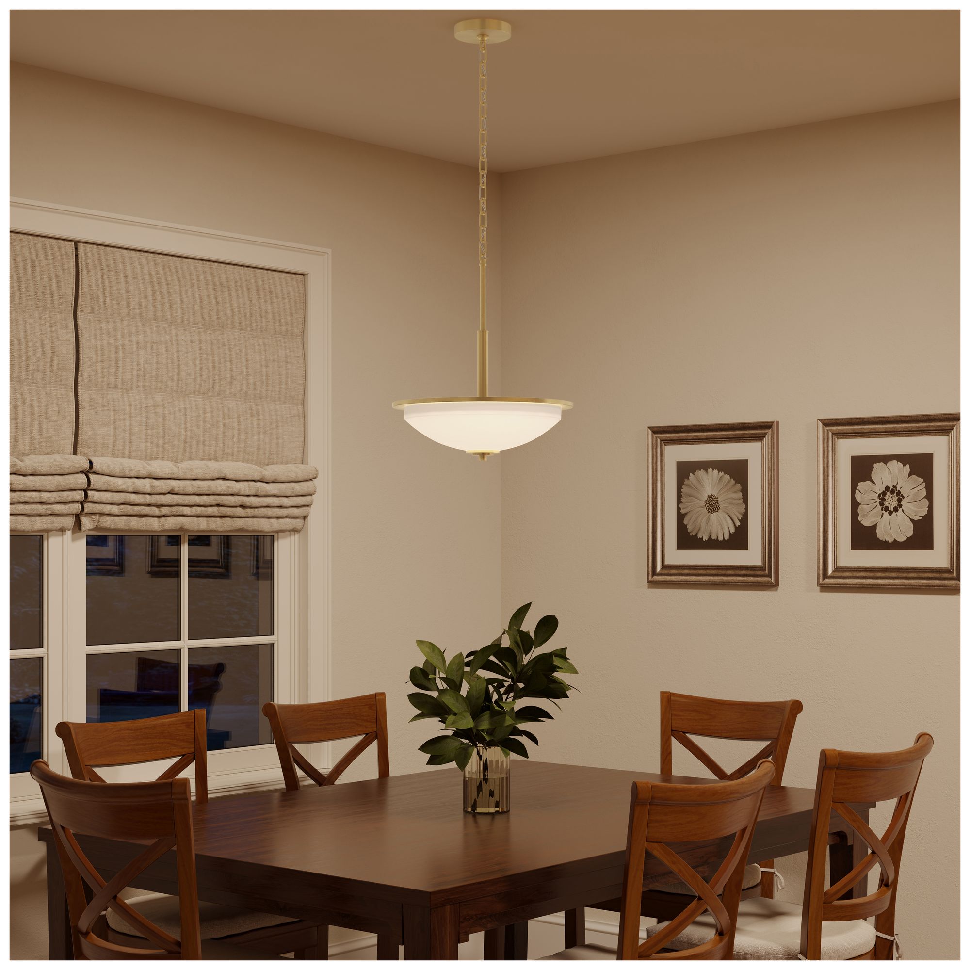 Image 4 Replay Collection 3-Light Brushed Gold Inverted Pendant with Etched Glass more views