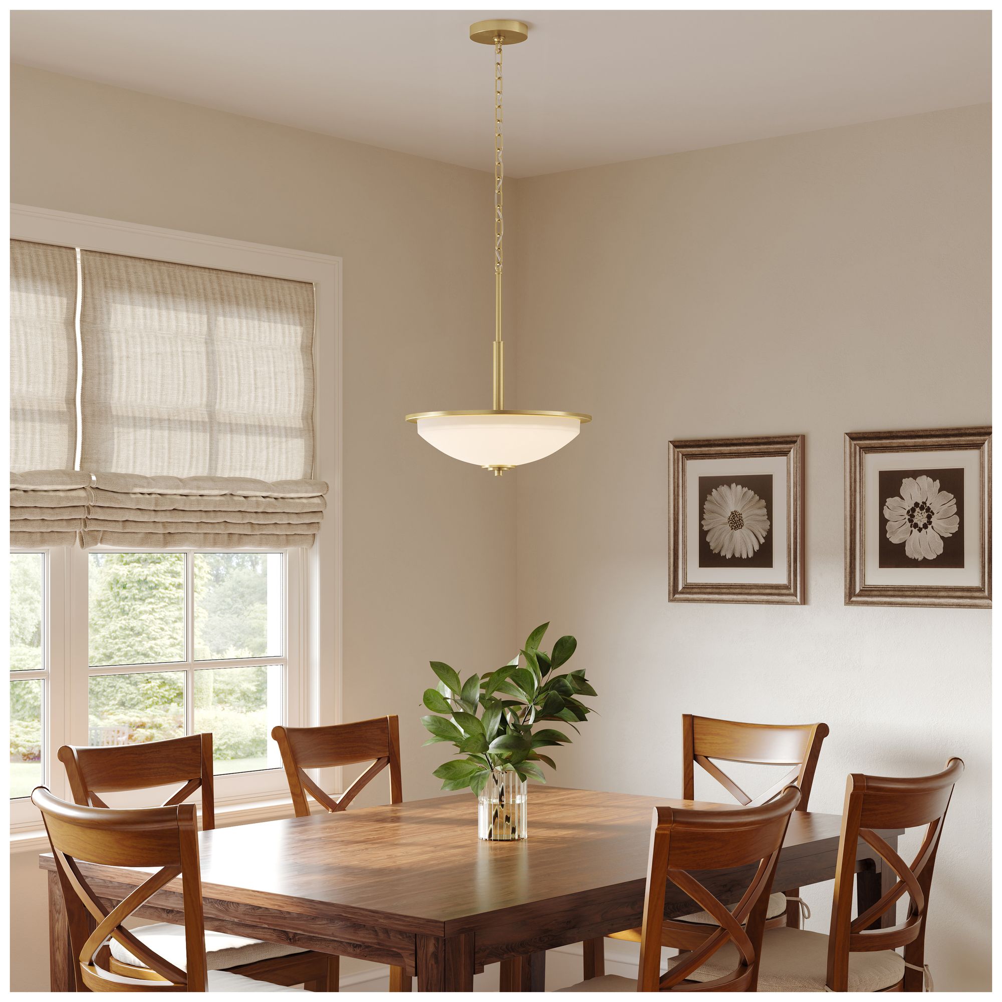 Replay Collection 3-Light Brushed Gold Inverted Pendant with Etched Glass