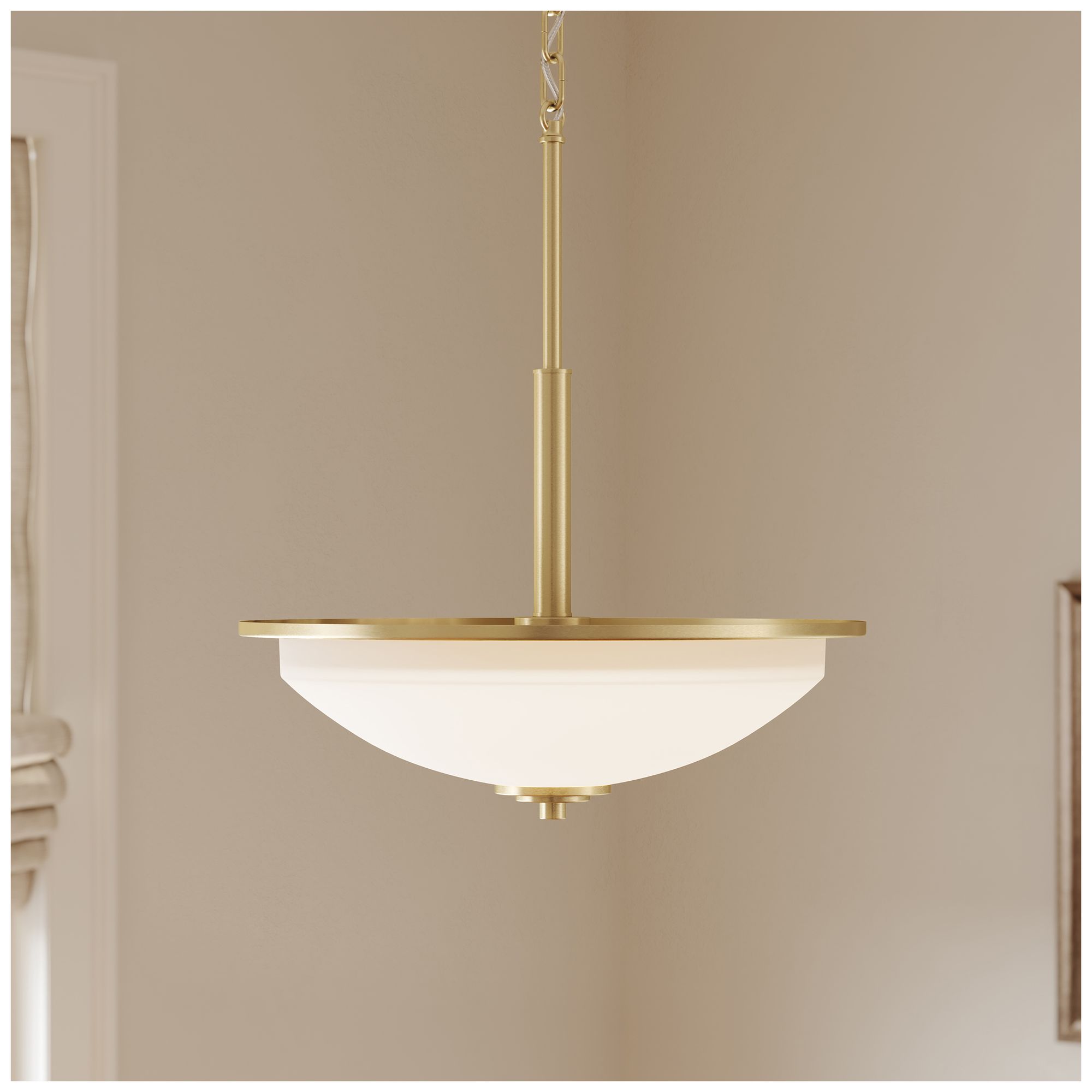 Replay Collection 3-Light Brushed Gold Inverted Pendant with Etched Glass