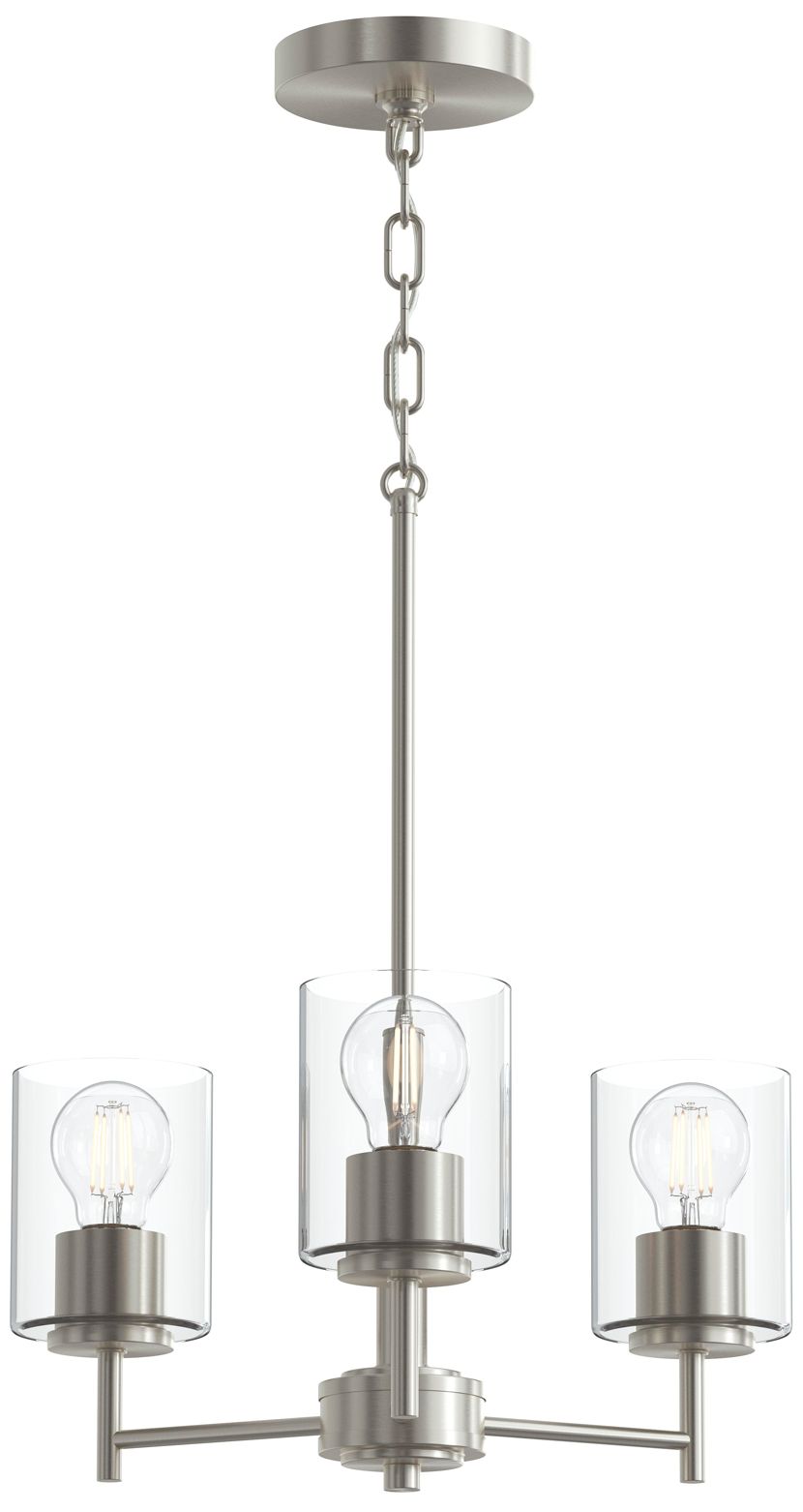 Replay Collection 3-Light Brushed Nickel Chandelier with Clear Glass Shades