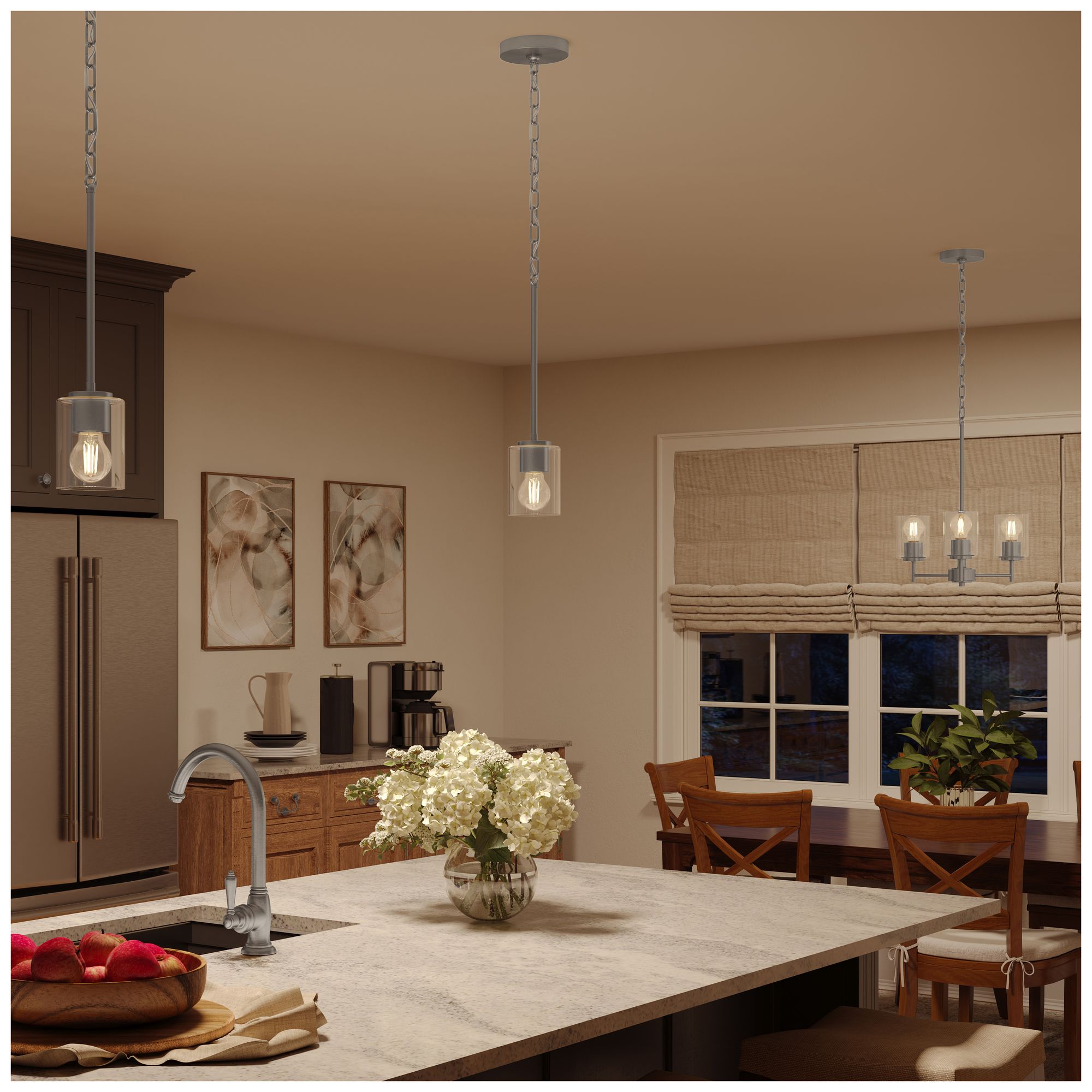 Image 4 Replay Collection 3-Light Brushed Nickel Chandelier with Clear Glass Shades more views