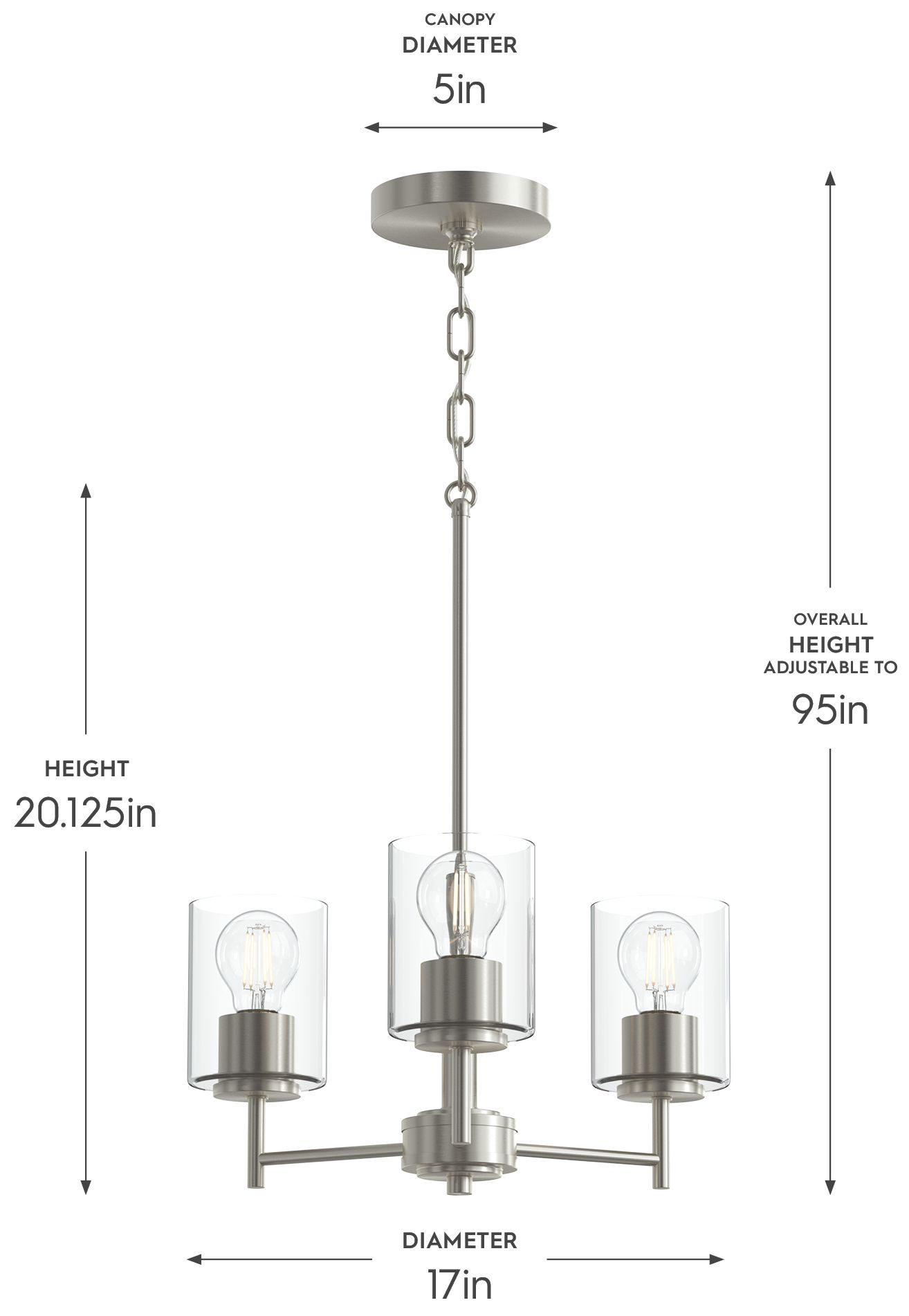 Image 5 Replay Collection 3-Light Brushed Nickel Chandelier with Clear Glass Shades more views