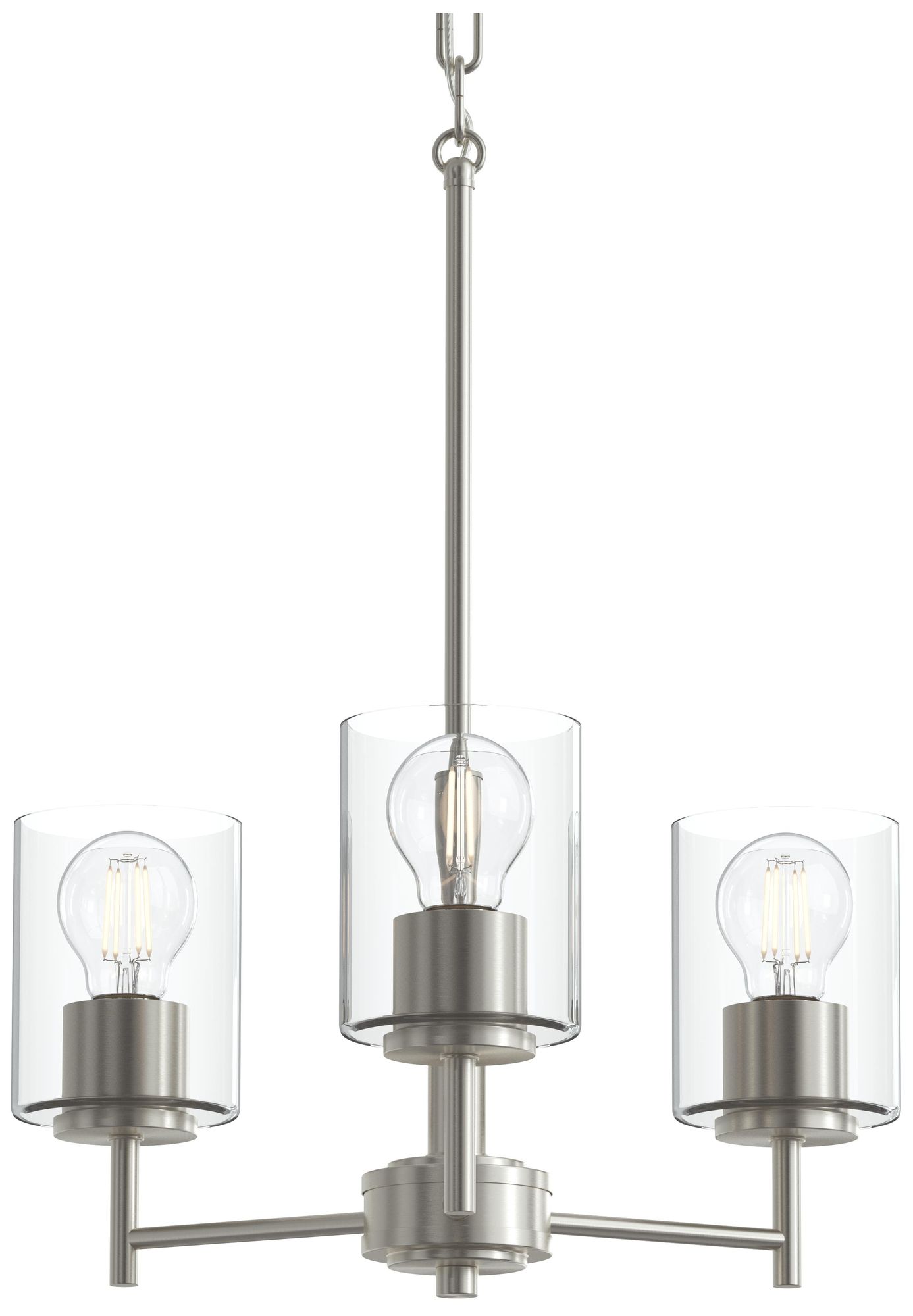 Image 7 Replay Collection 3-Light Brushed Nickel Chandelier with Clear Glass Shades more views