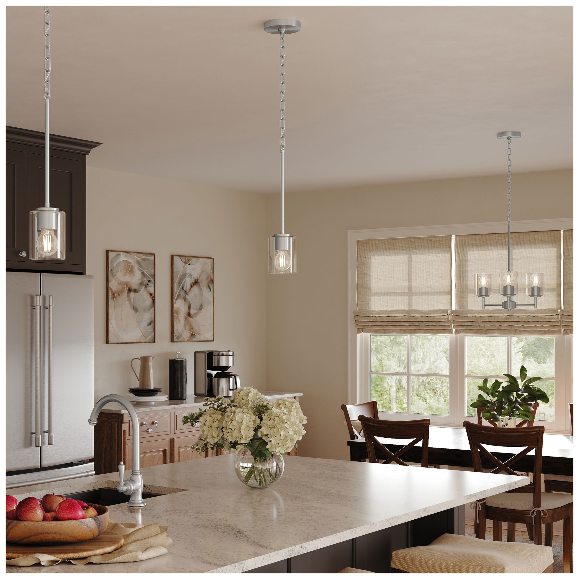 Replay Collection 3-Light Brushed Nickel Chandelier with Clear Glass Shades