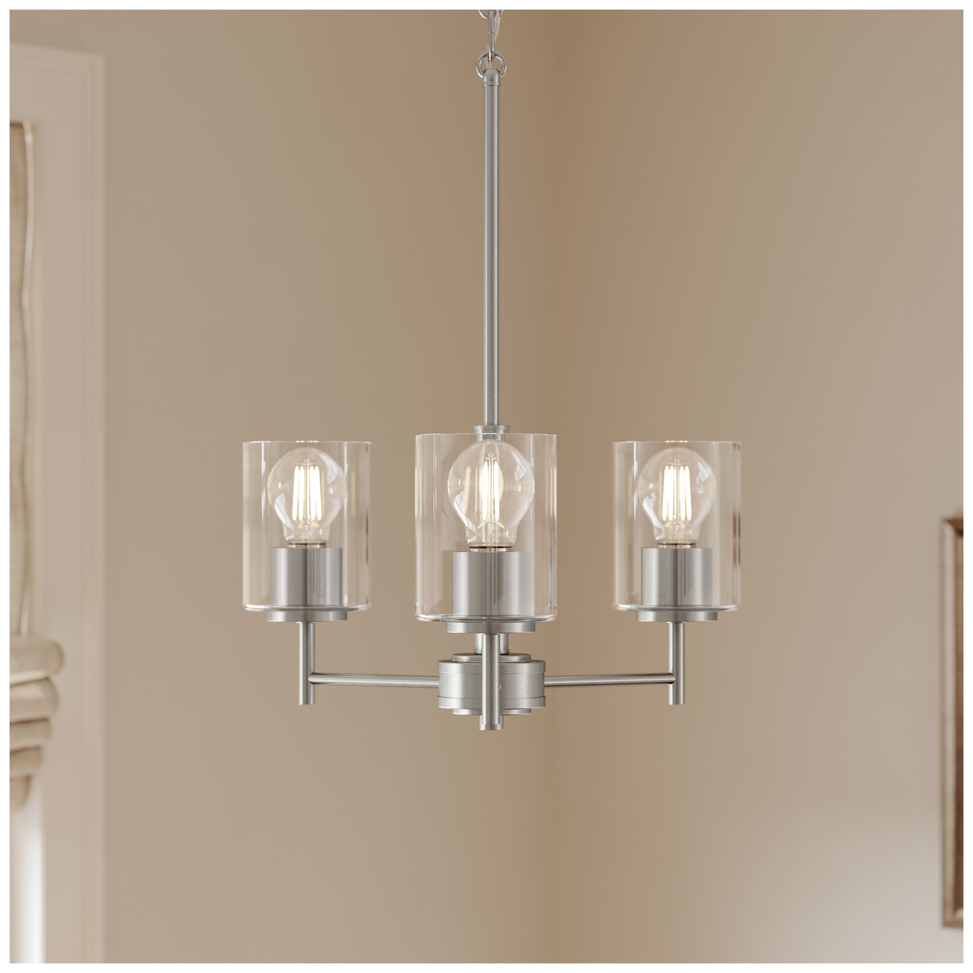 Replay Collection 3-Light Brushed Nickel Chandelier with Clear Glass Shades