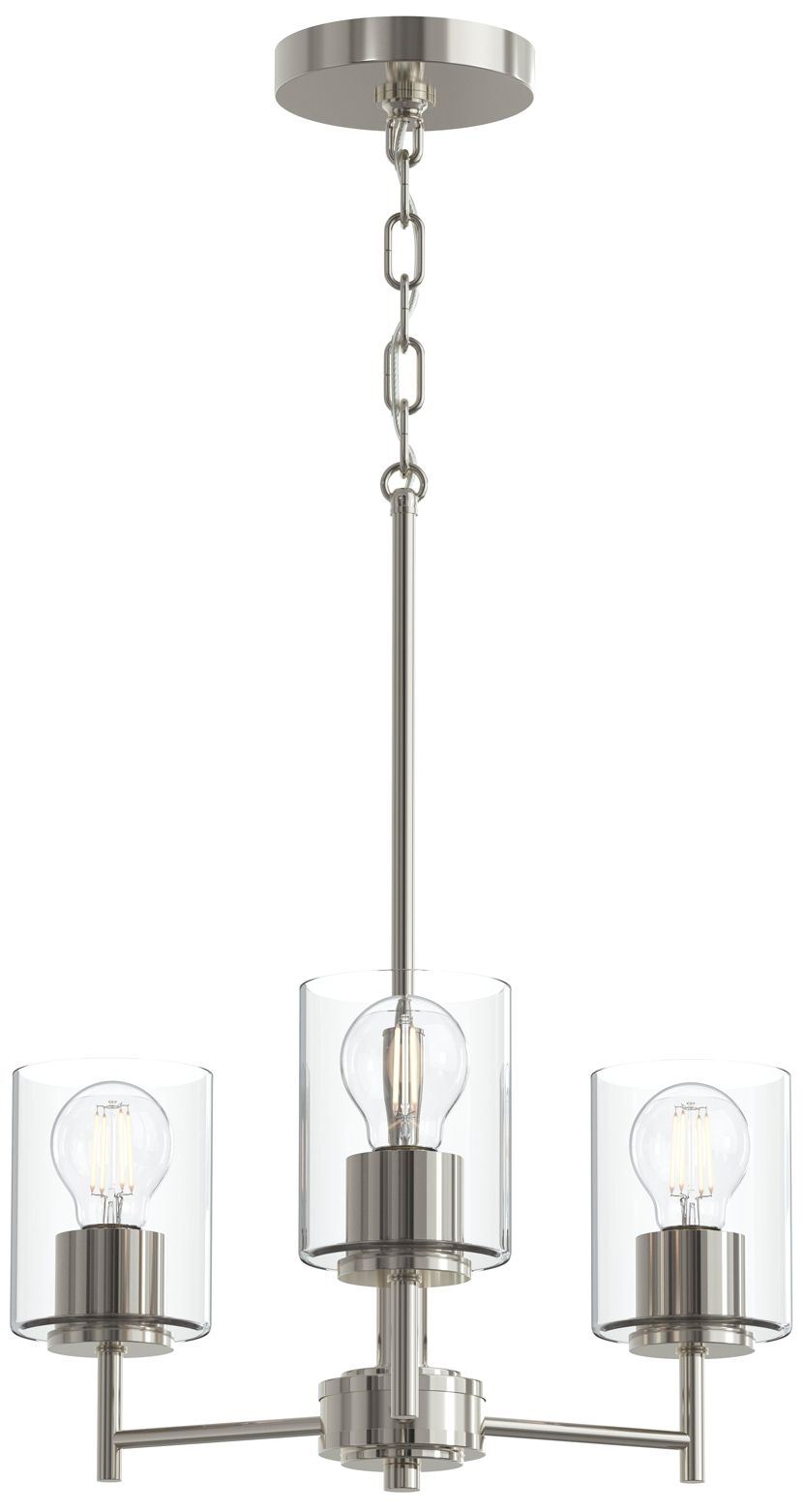 Replay Collection 3-Light Polished Nickel Chandelier w/ Clear Glass Shades