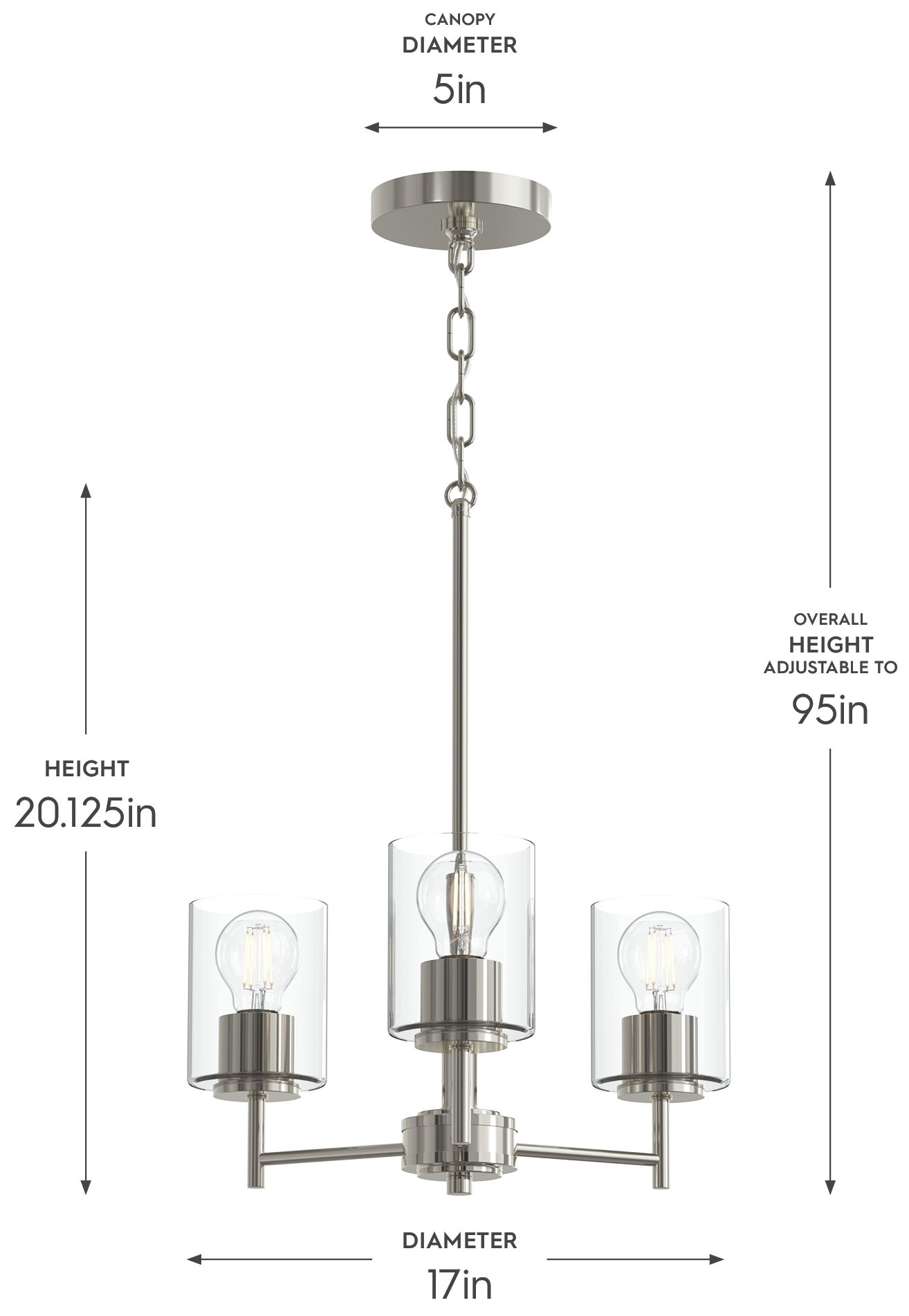 Image 5 Replay Collection 3-Light Polished Nickel Chandelier w/ Clear Glass Shades more views