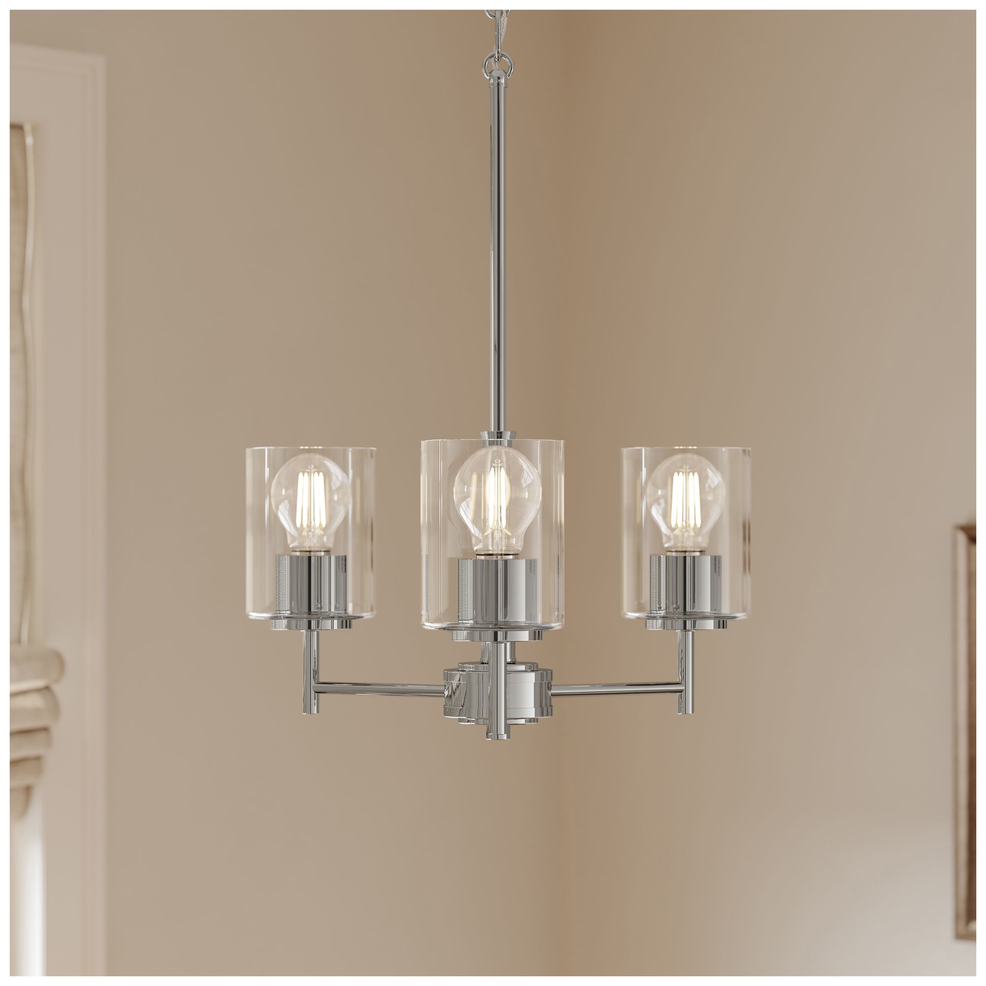 Replay Collection 3-Light Polished Nickel Chandelier w/ Clear Glass Shades