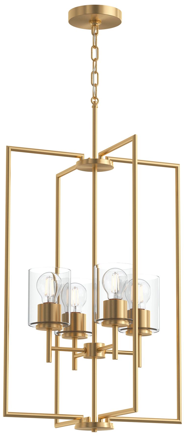 Replay Collection 4-Light Brushed Gold Pendant with Clear Glass Shades