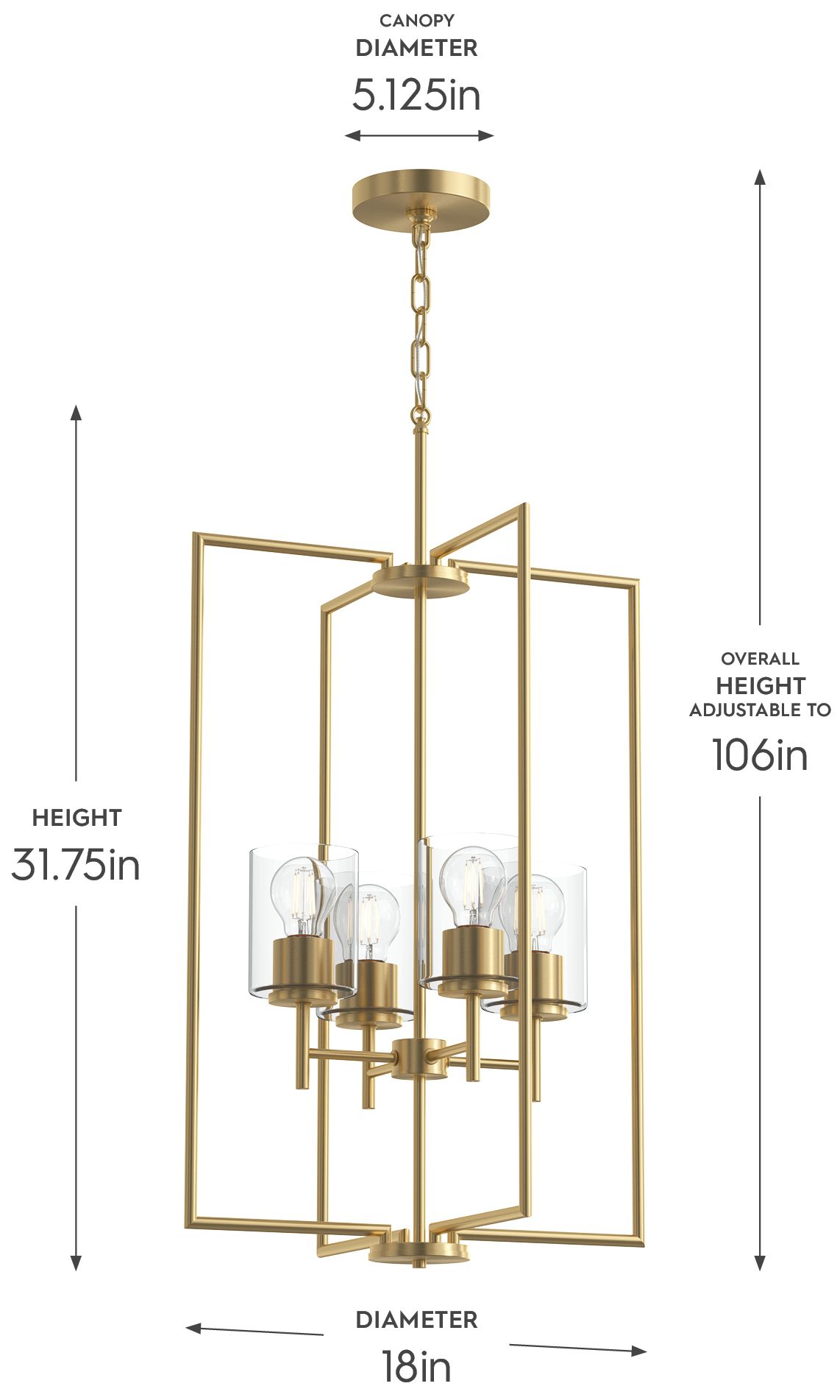 Image 5 Replay Collection 4-Light Brushed Gold Pendant with Clear Glass Shades more views