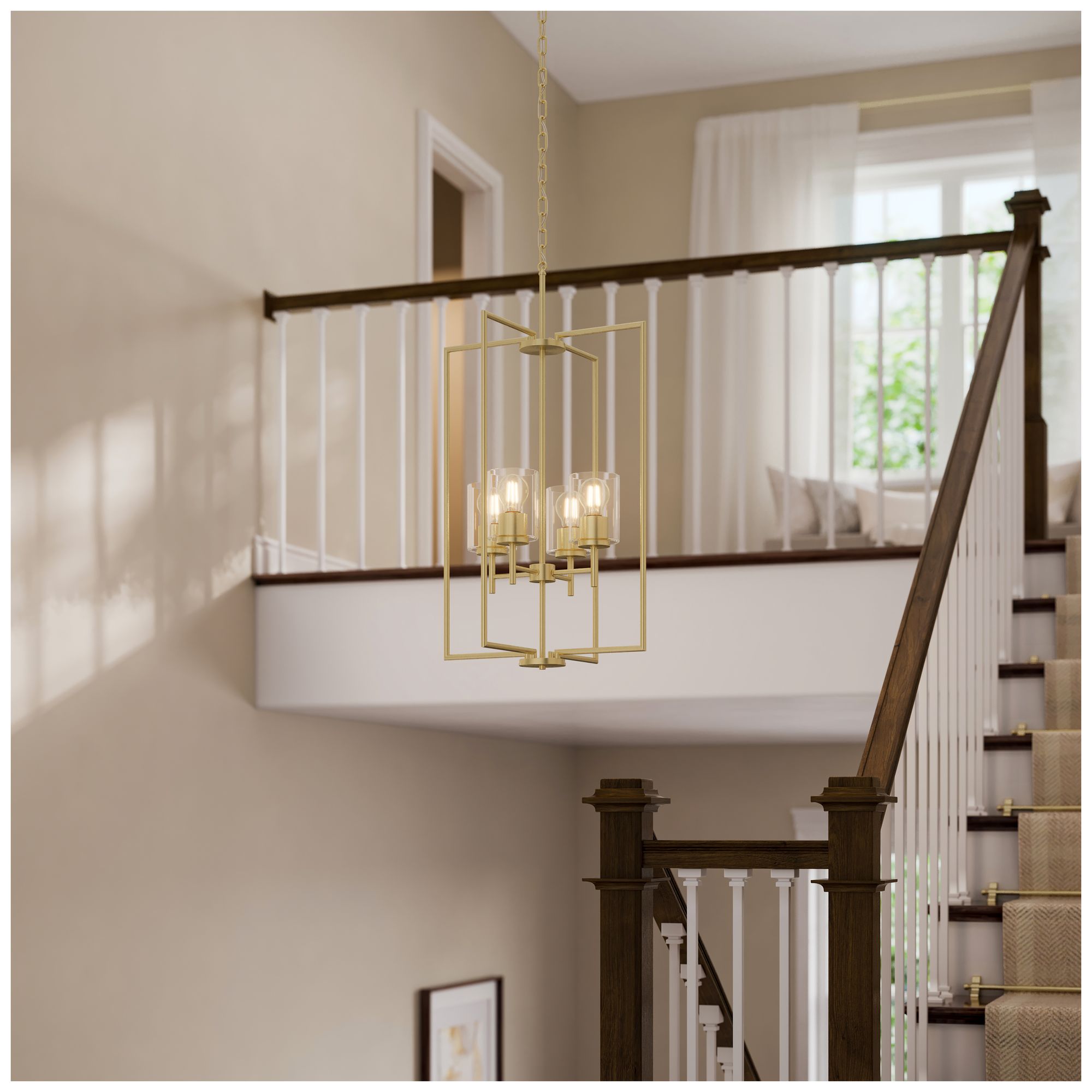 Replay Collection 4-Light Brushed Gold Pendant with Clear Glass Shades
