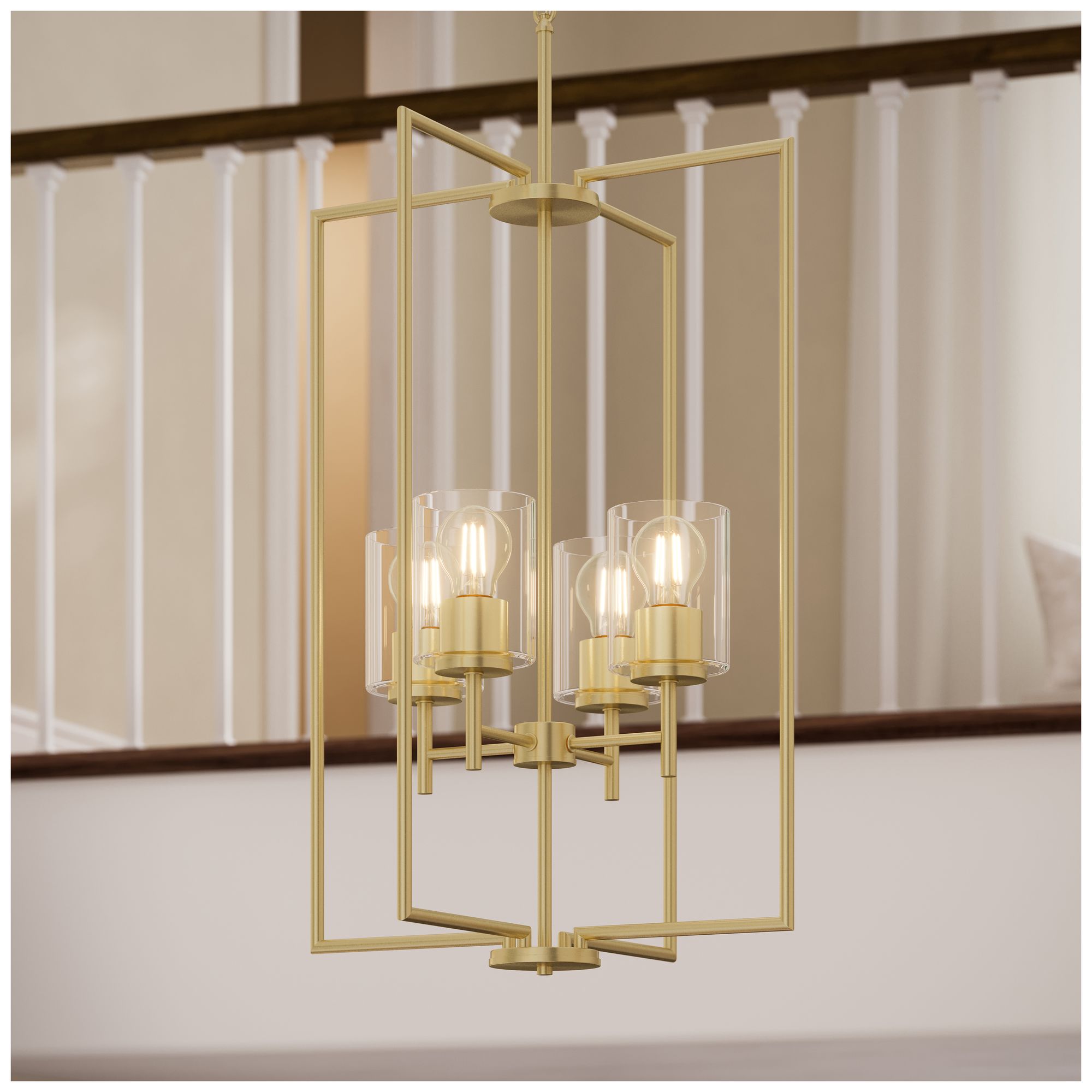 Replay Collection 4-Light Brushed Gold Pendant with Clear Glass Shades