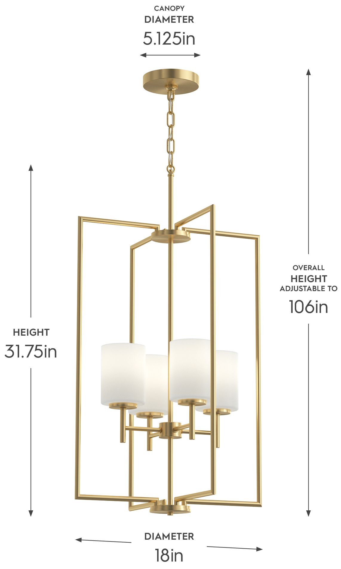 Image 5 Replay Collection 4-Light Brushed Gold Pendant with Etched Glass Shades more views